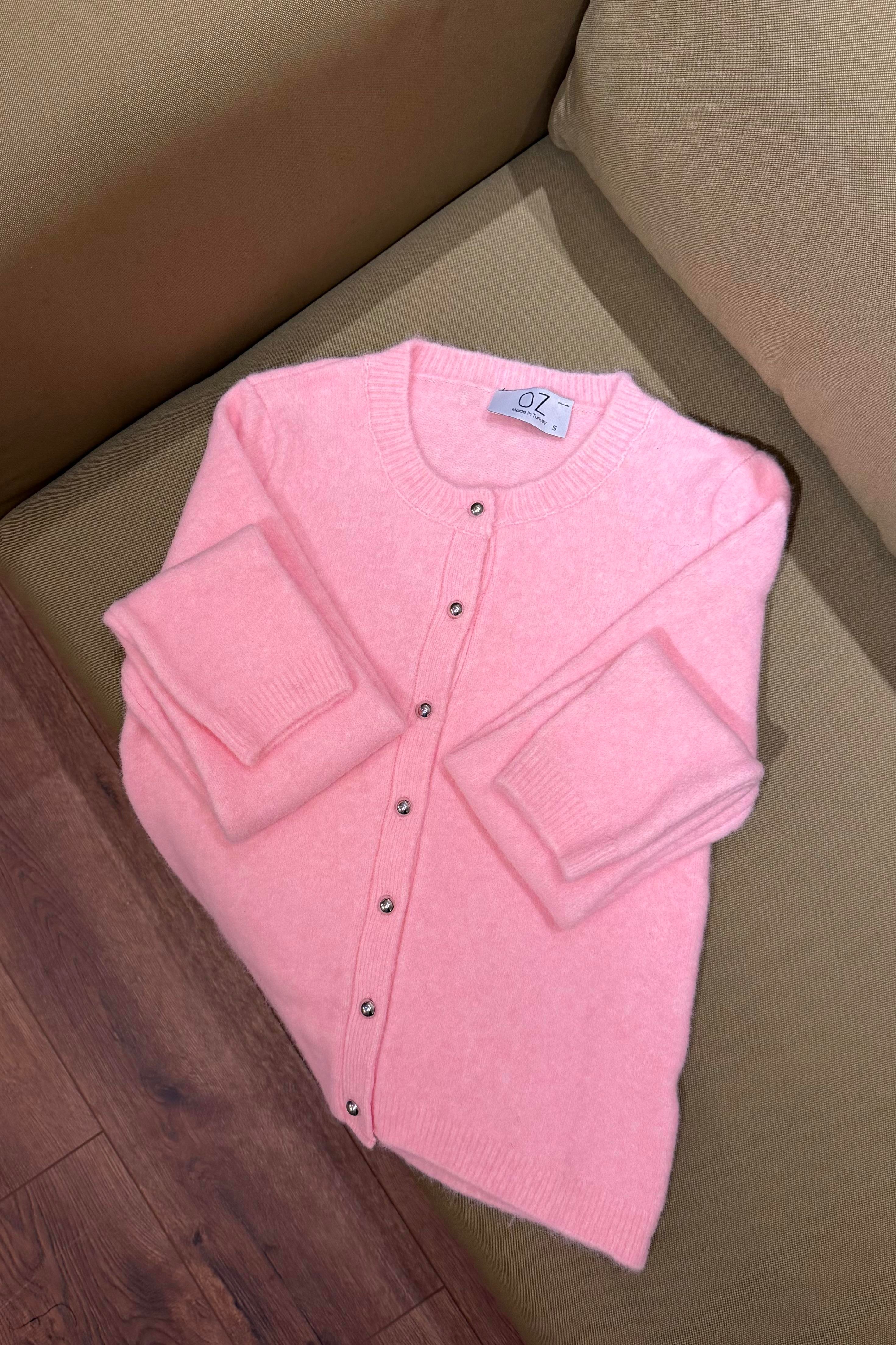 Reina Silver Düğmeli Hırka - Pembe 