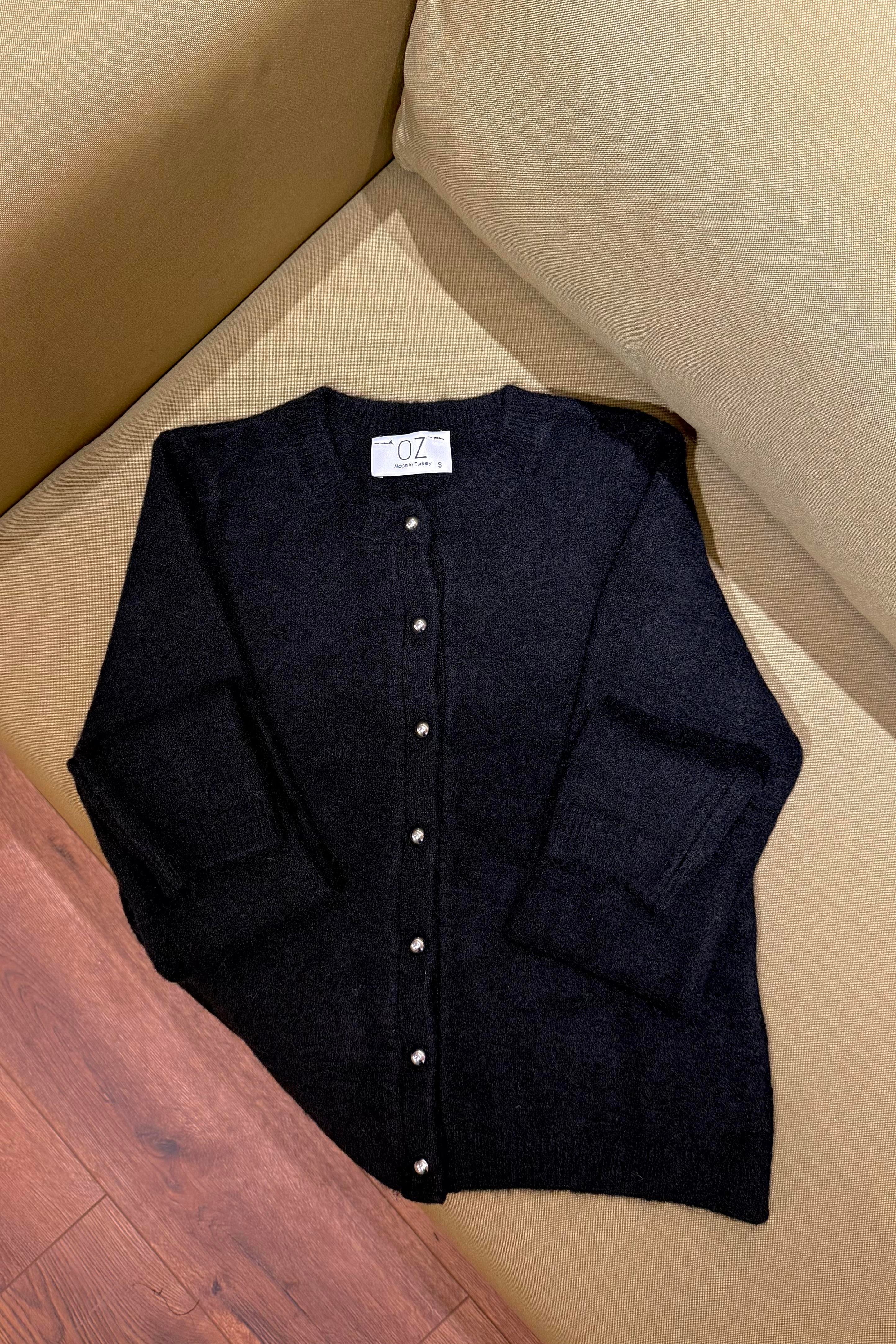 Reina Silver Düğmeli Hırka - Siyah 