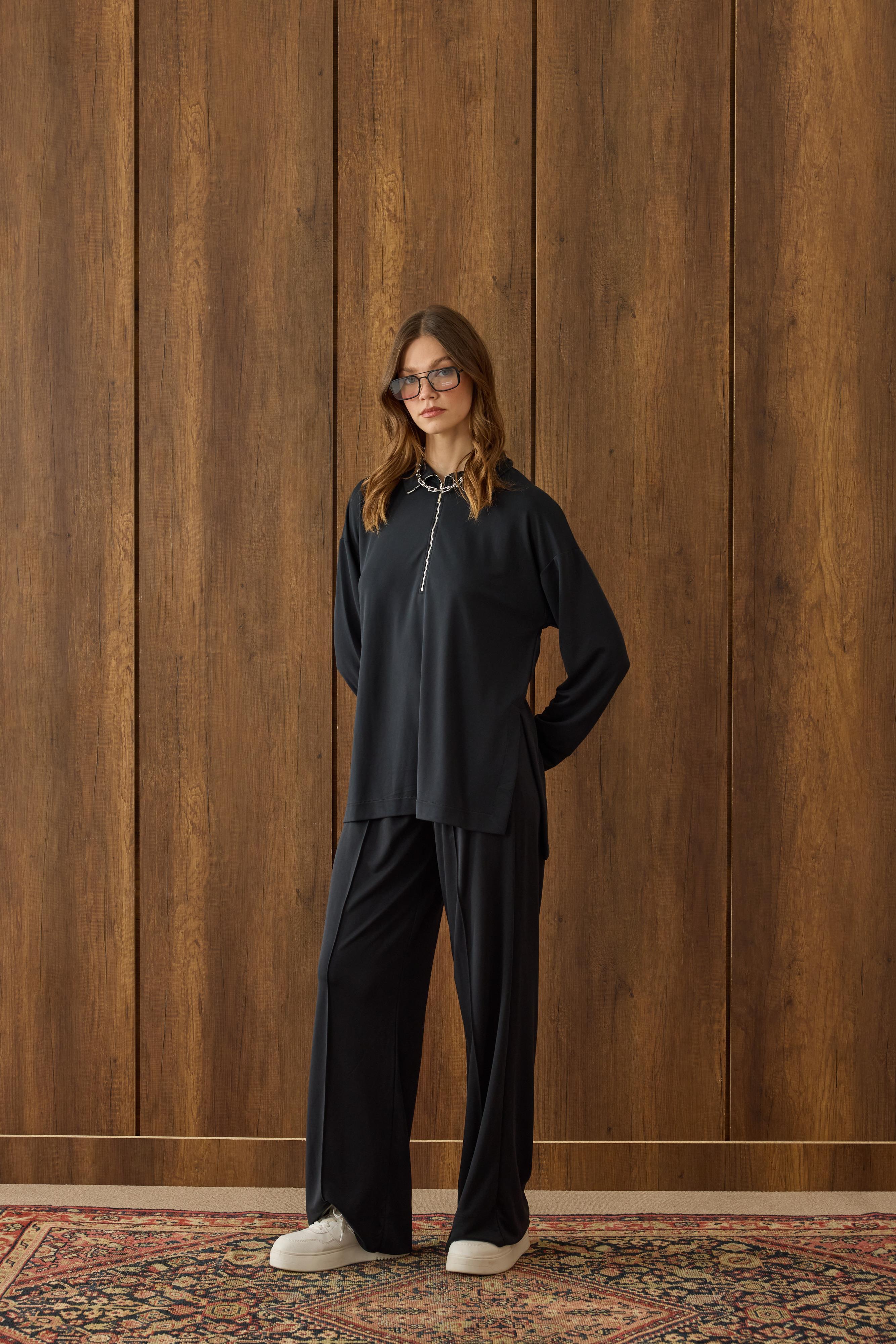 Relax Modal Fermuarlı Takım - Siyah