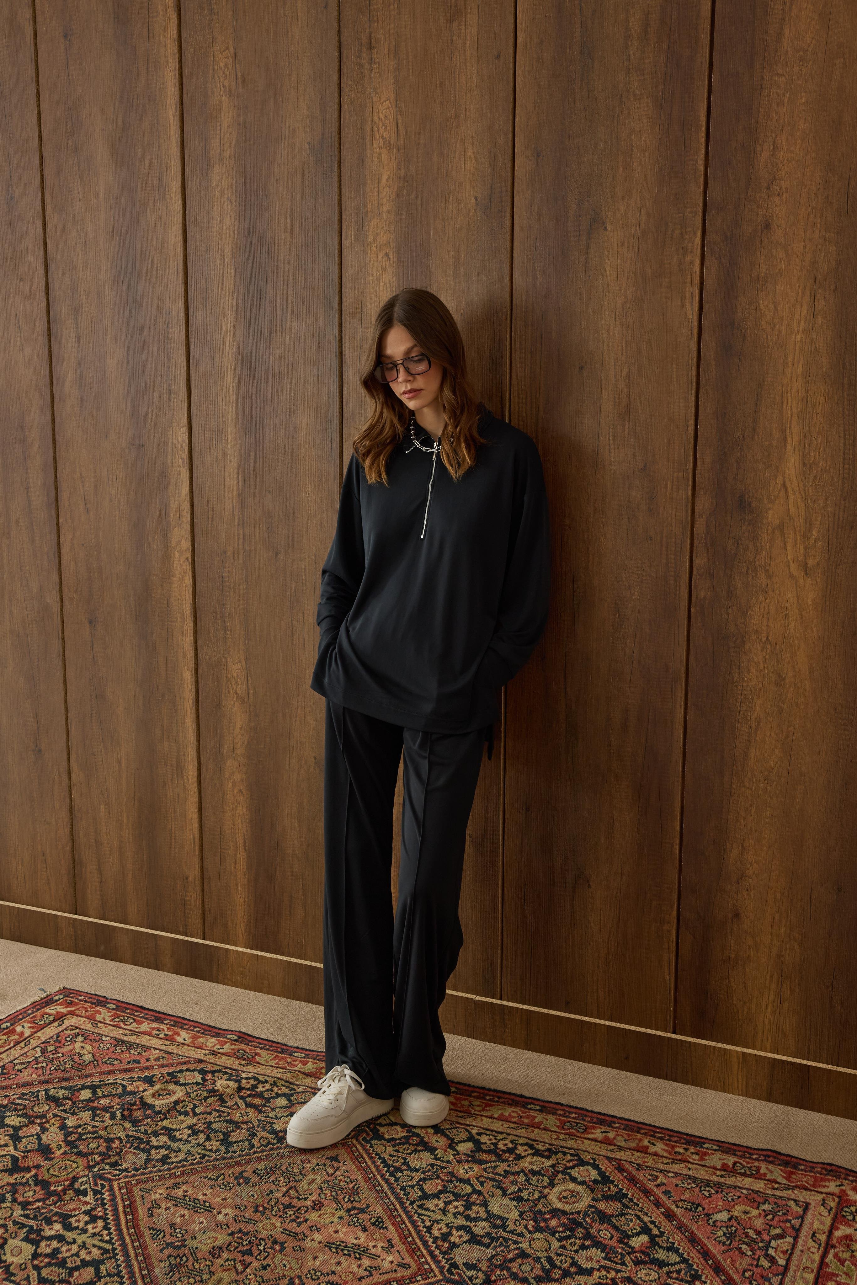 Relax Modal Fermuarlı Takım - Siyah