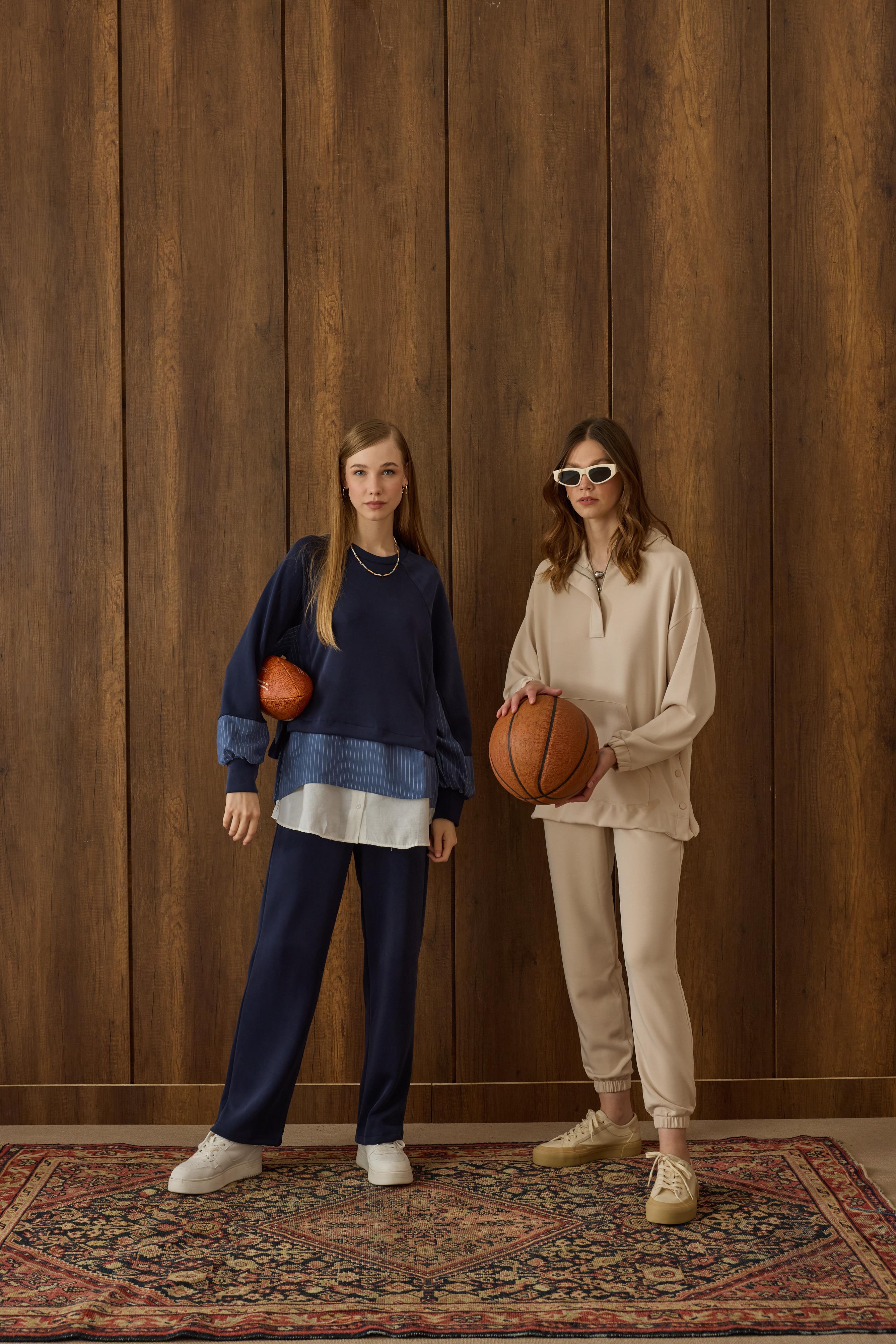 Reneta Çıtçıtlı Kapüşonlu Modal Takım - Bej