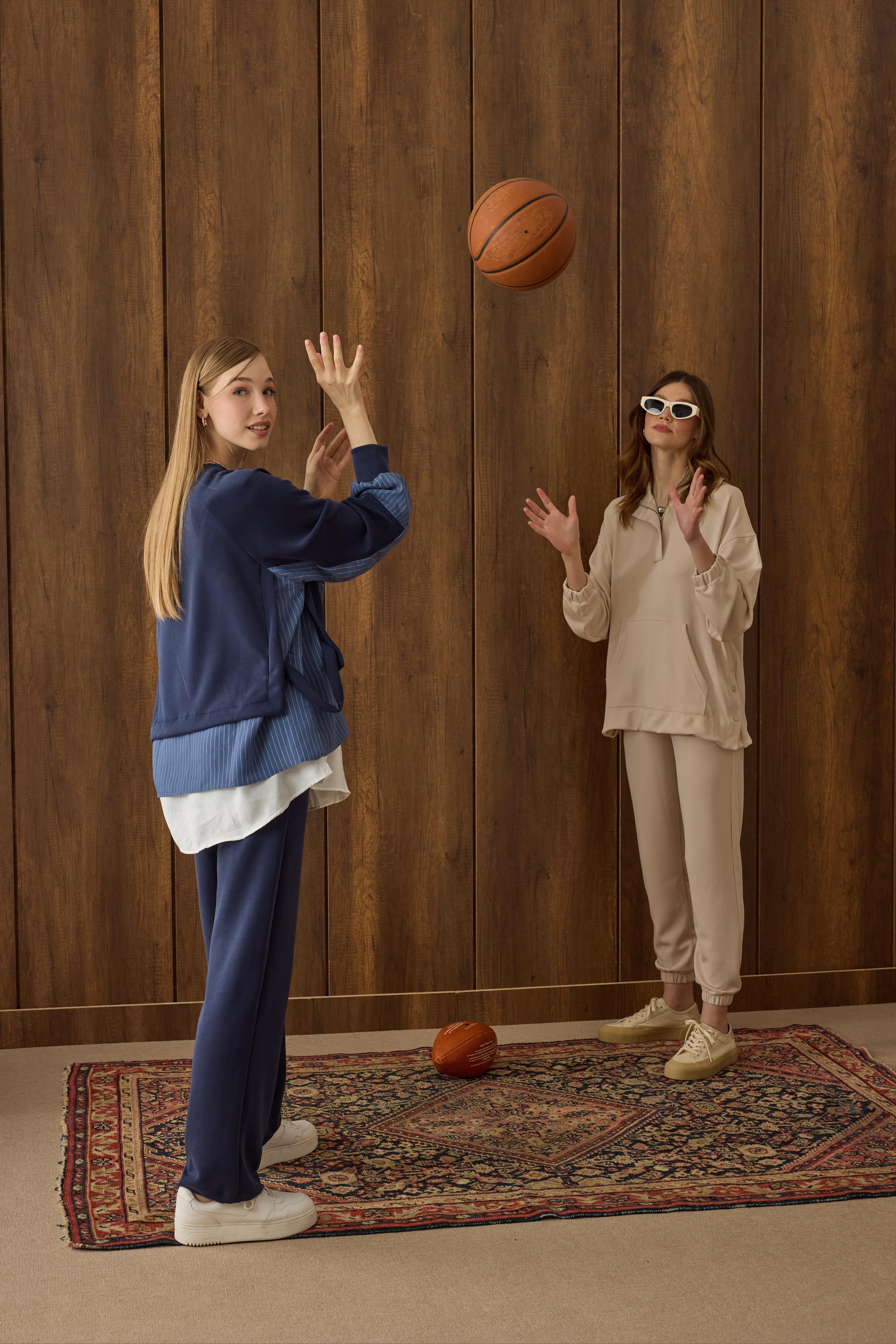 Reneta Çıtçıtlı Kapüşonlu Modal Takım - Bej