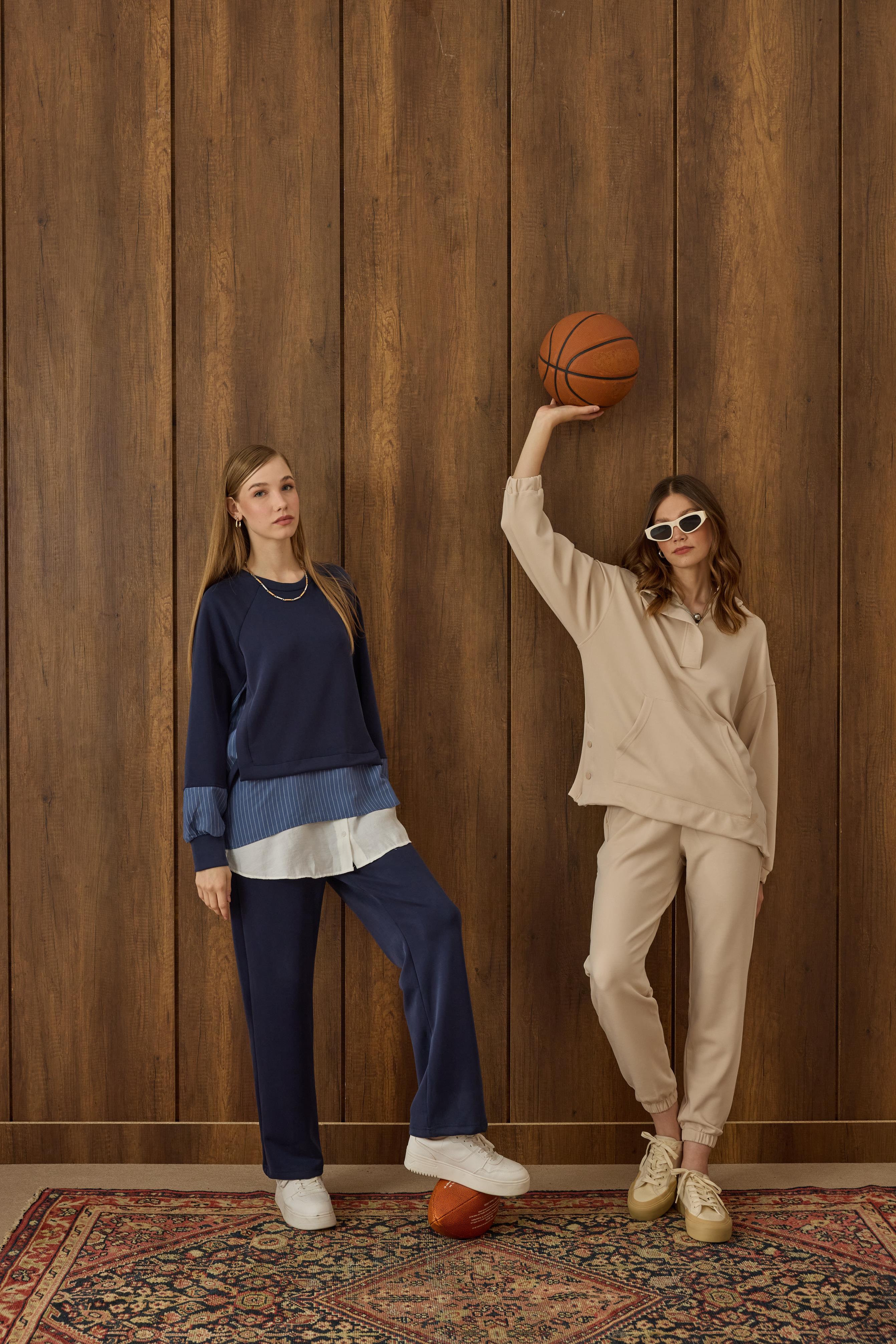 Reneta Çıtçıtlı Kapüşonlu Modal Takım - Bej