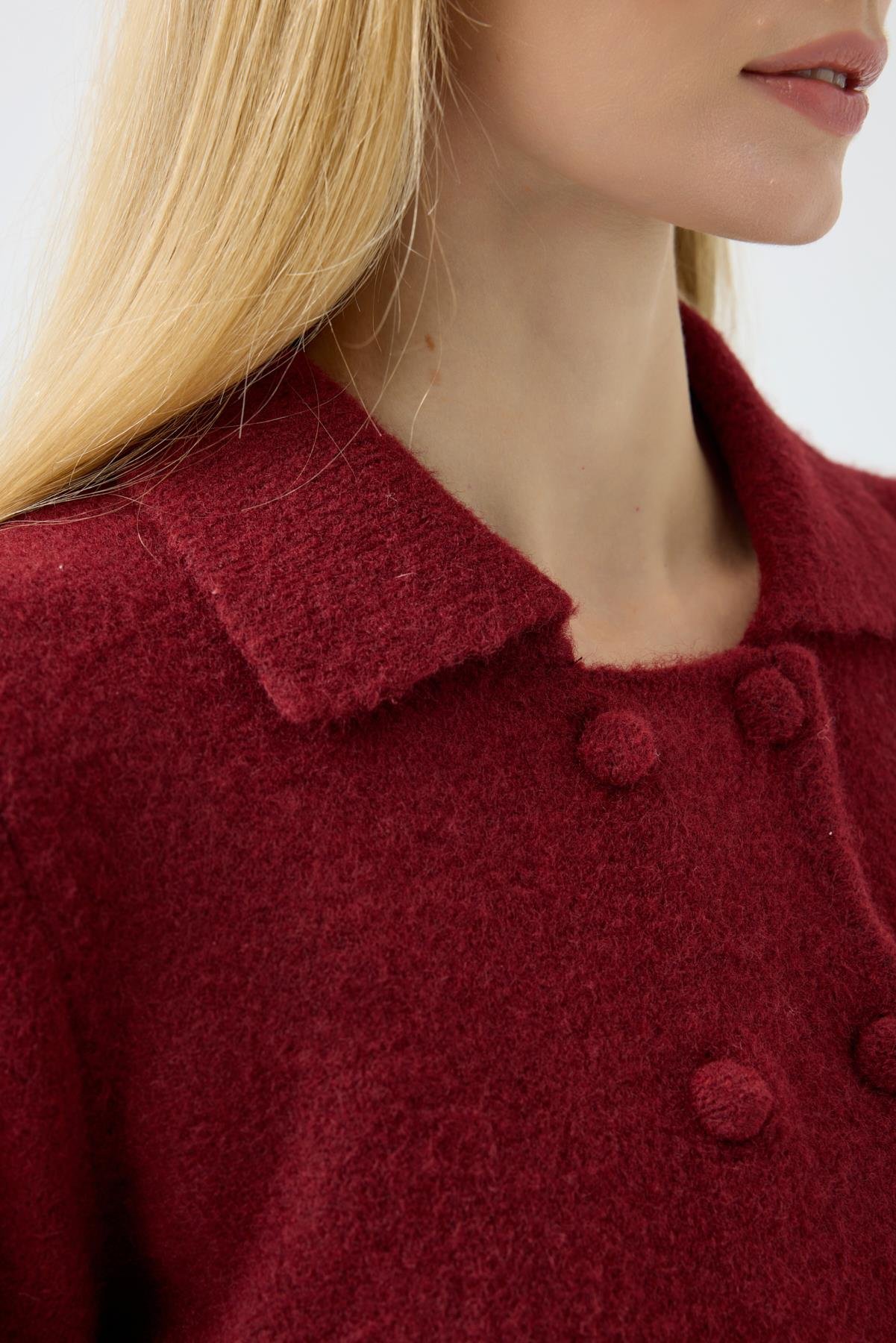 Rita Çift Kapamalı Triko Ceket - Bordo 