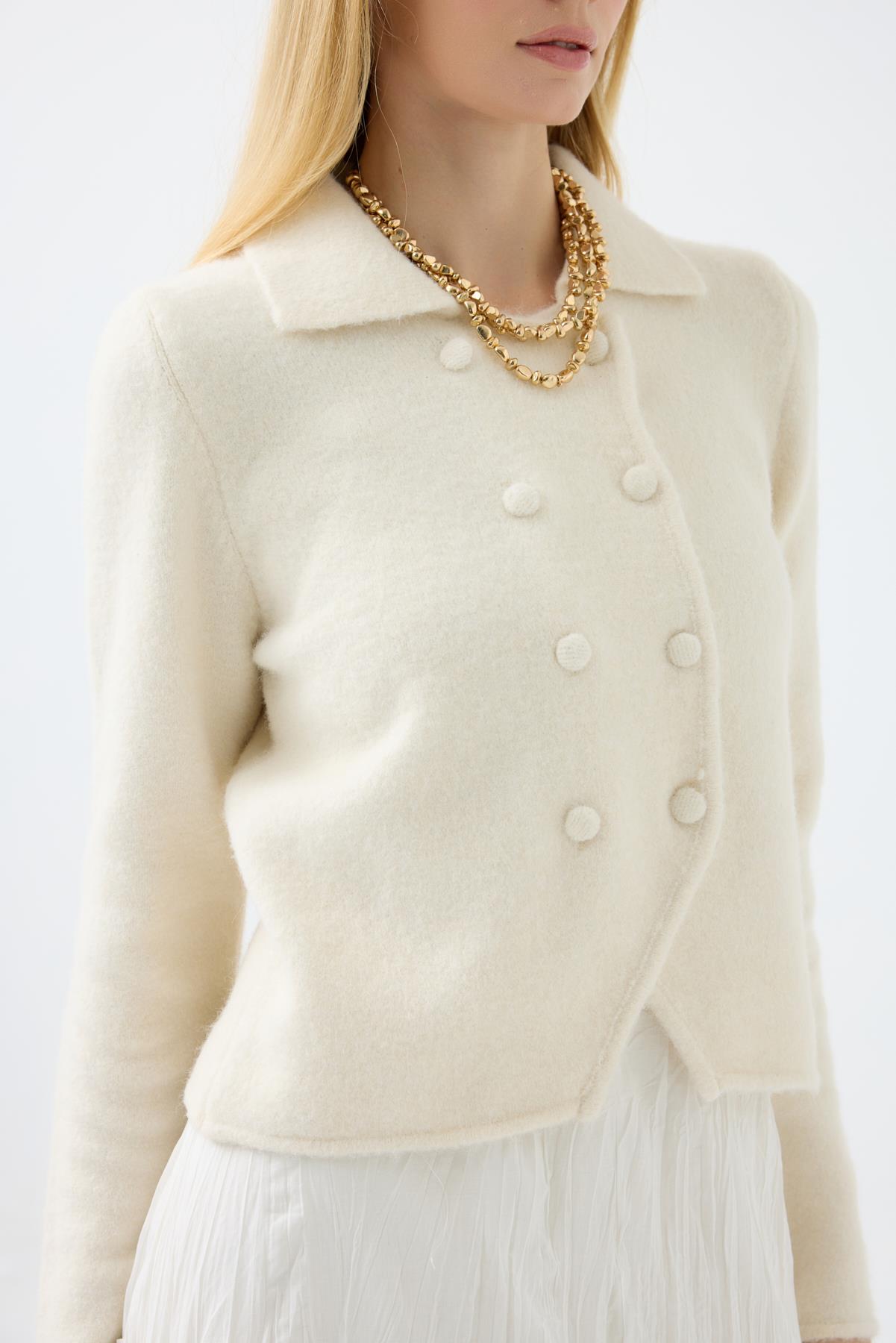 Rita Çift Kapamalı Triko Ceket - Ekru 