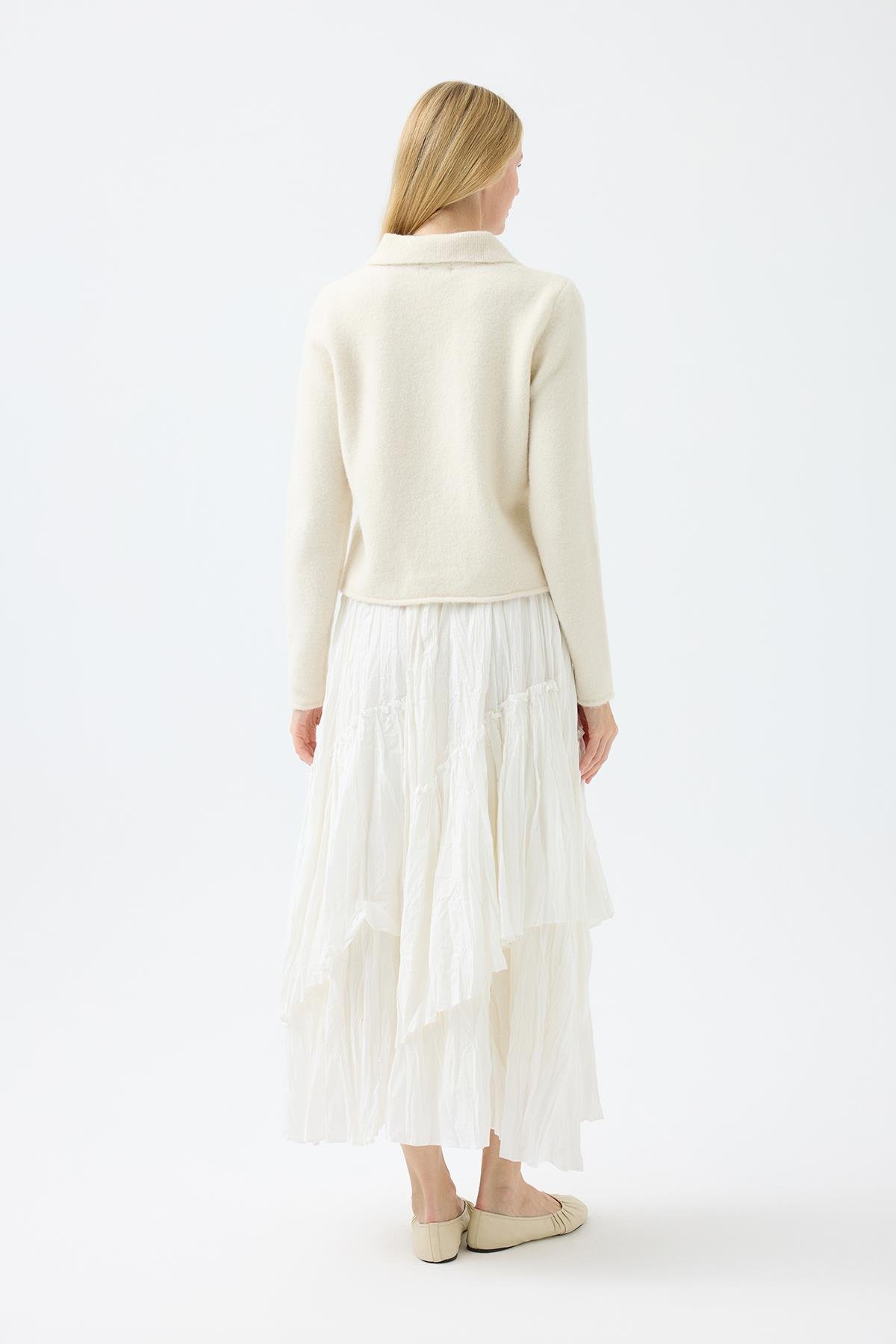 Rita Çift Kapamalı Triko Ceket - Ekru 