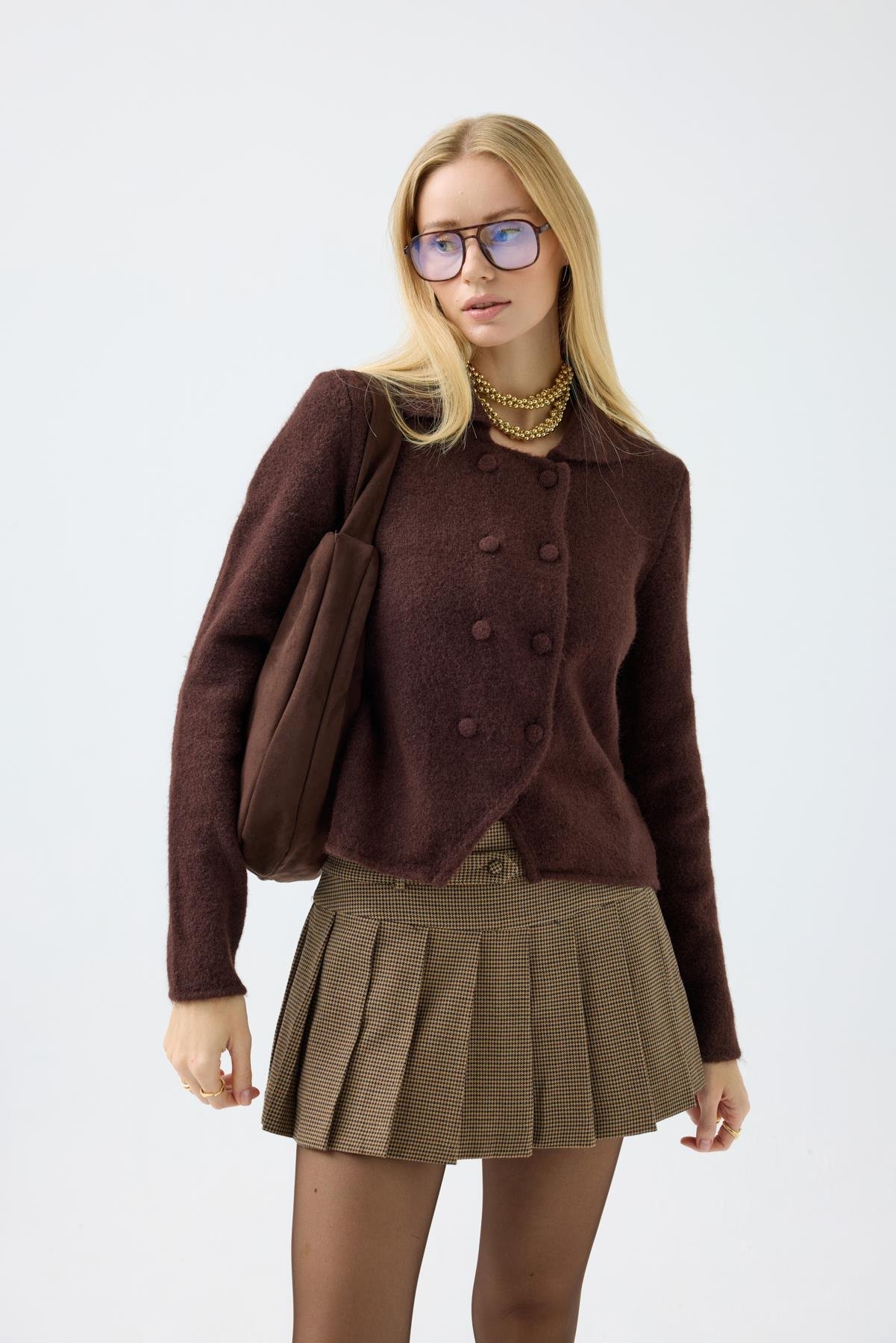 Rita Çift Kapamalı Triko Ceket - Kahverengi