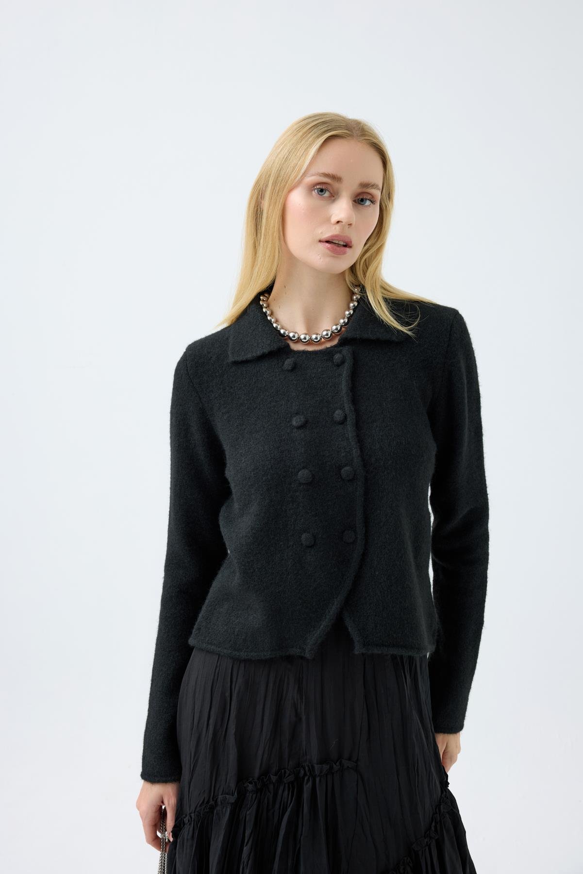 Rita Çift Kapamalı Triko Ceket - Siyah 