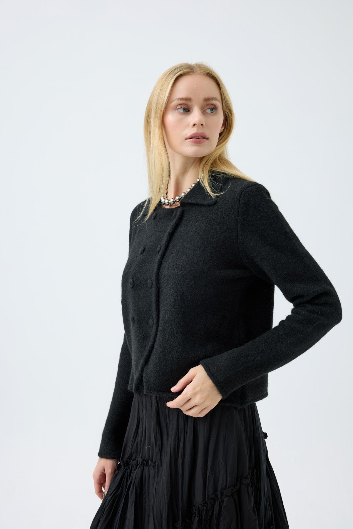 Rita Çift Kapamalı Triko Ceket - Siyah 