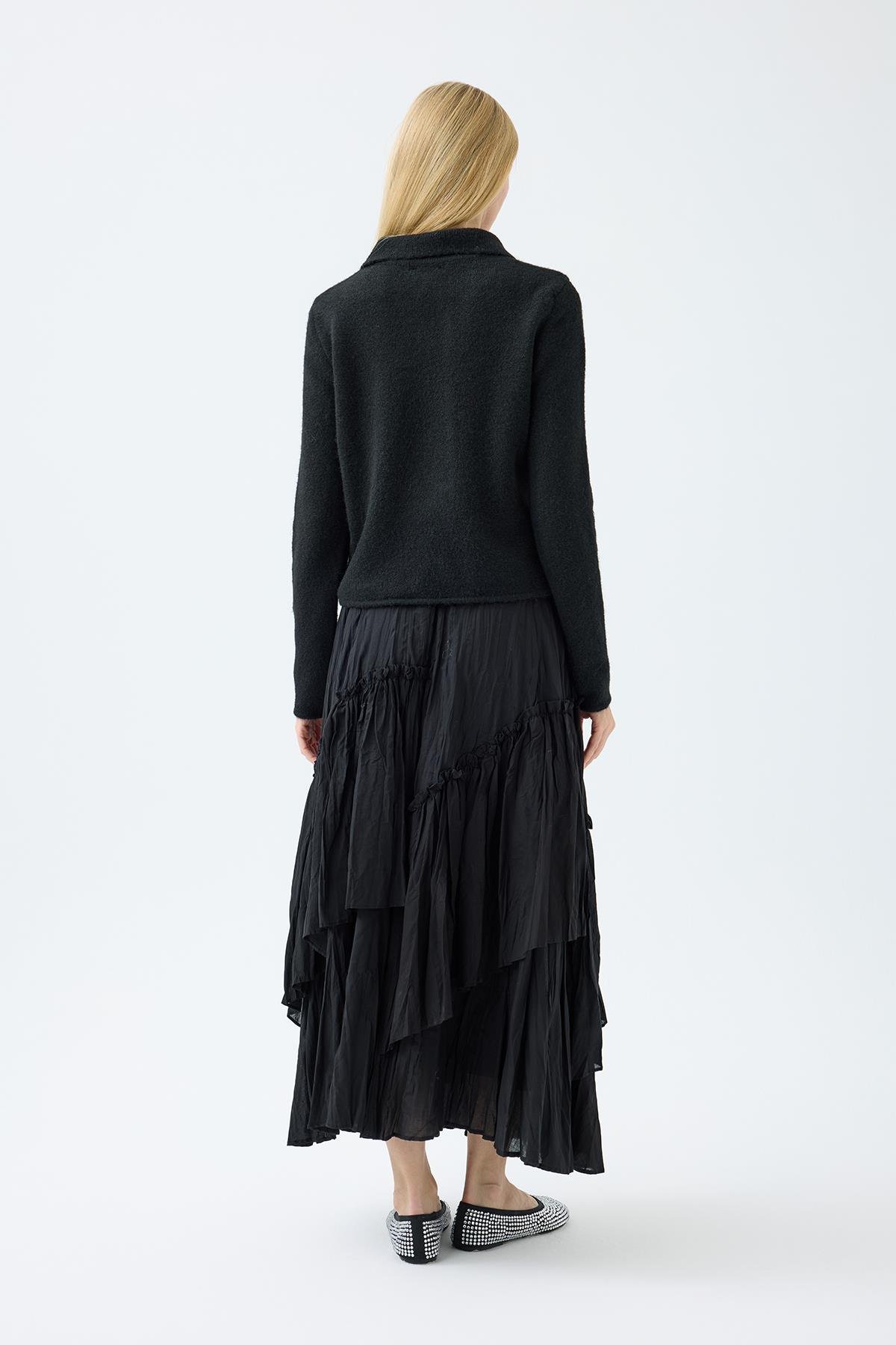 Rita Çift Kapamalı Triko Ceket - Siyah 