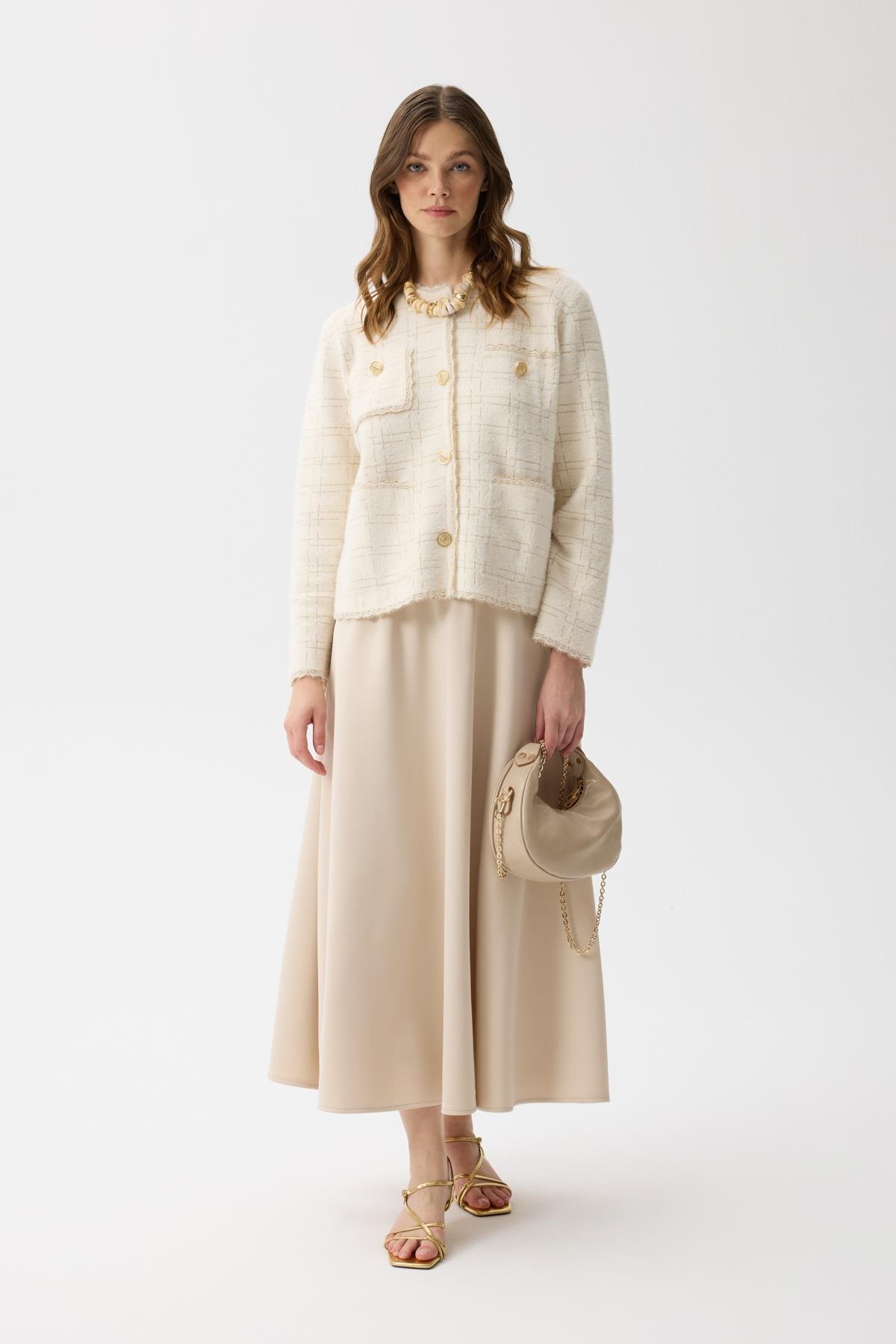 Rivera Gold Geçişli Angora Hırka - Krem 