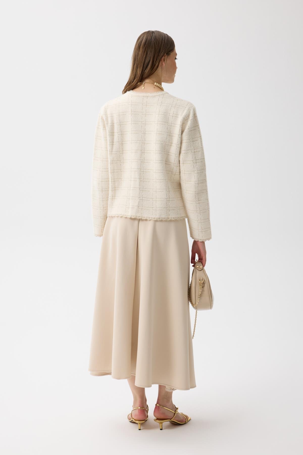 Rivera Gold Geçişli Angora Hırka - Krem 