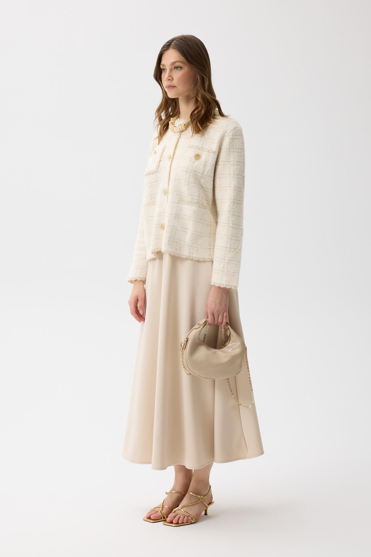 Rivera Gold Geçişli Angora Hırka - Krem 