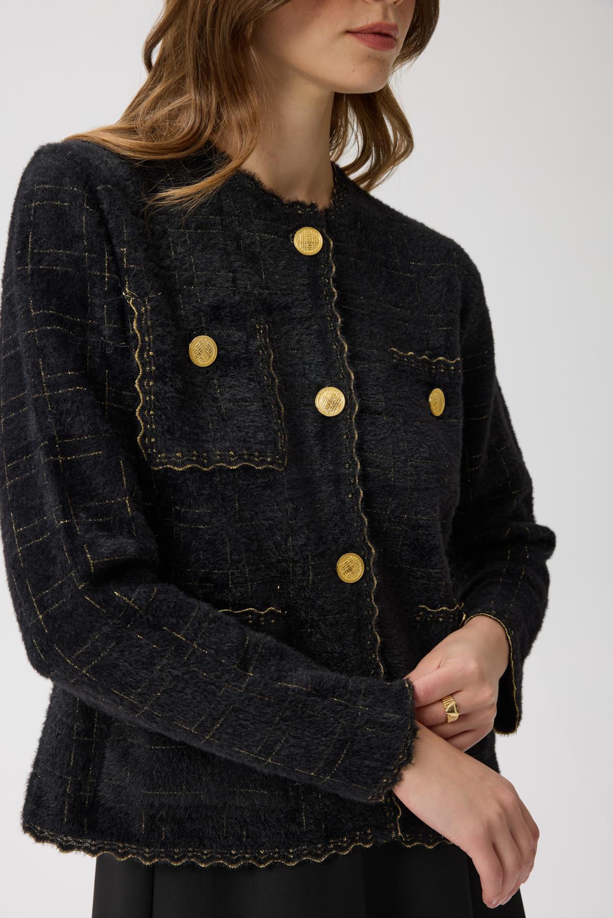 Rivera Gold Geçişli Angora Hırka - Siyah