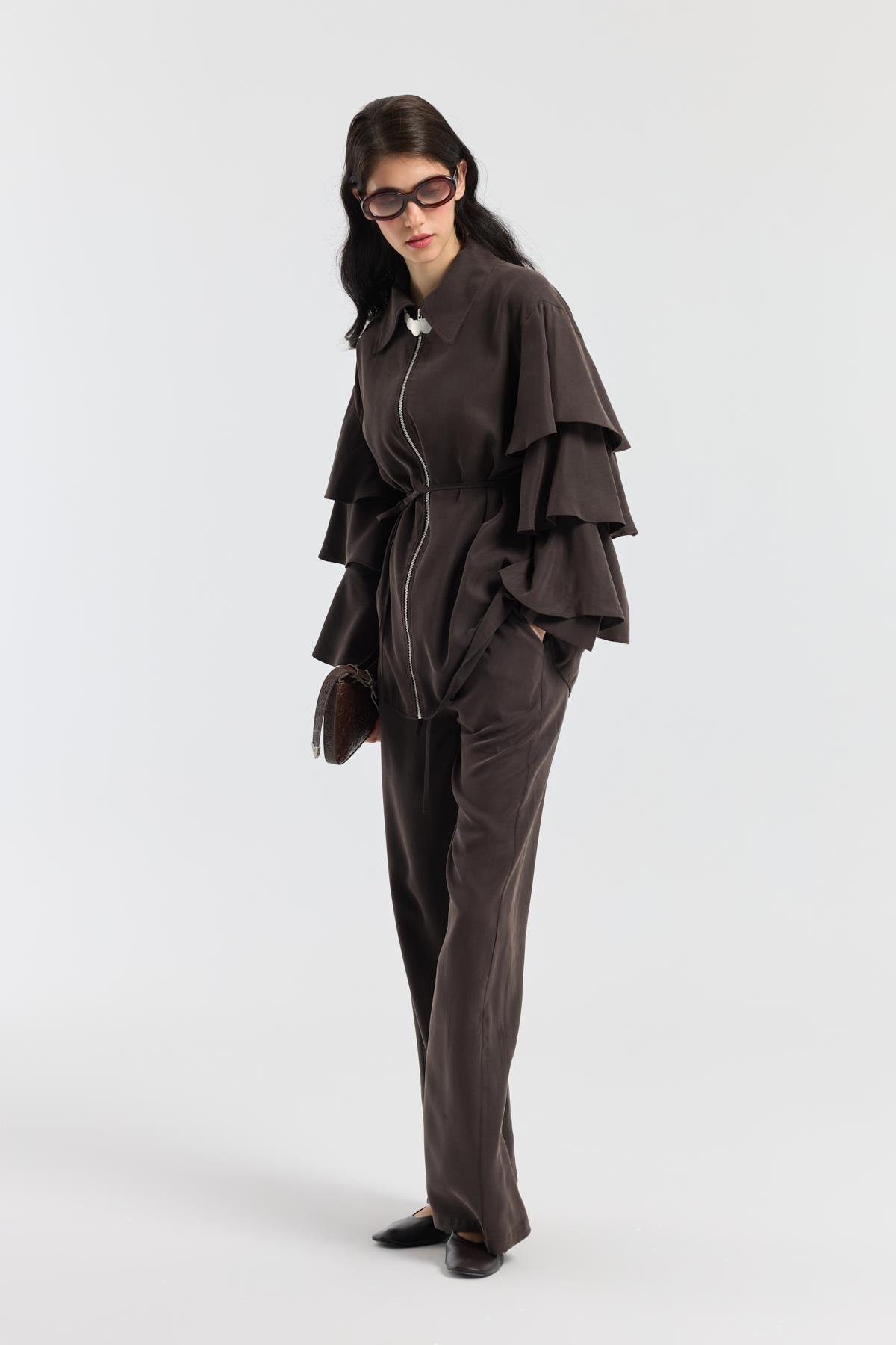 Rosalie Modal Fırfırlı Takım - Acı kahve