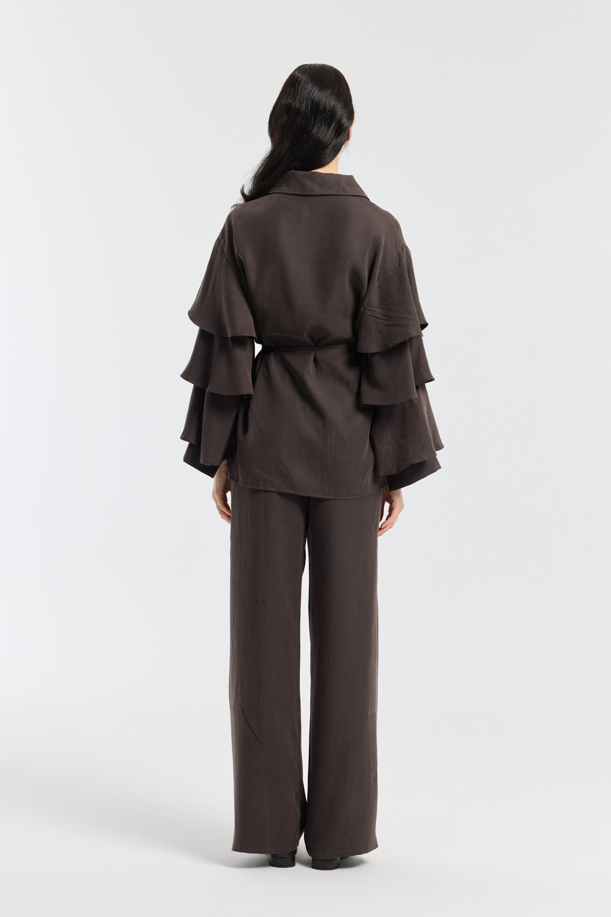 Rosalie Modal Fırfırlı Takım - Acı kahve