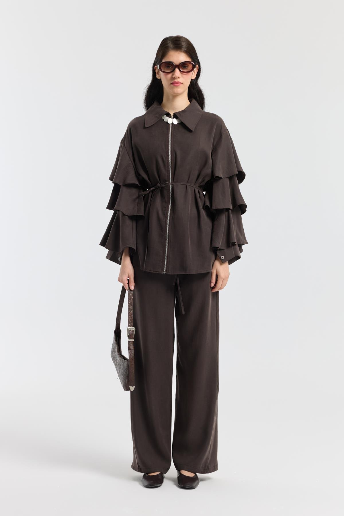 Rosalie Modal Fırfırlı Takım - Acı kahve