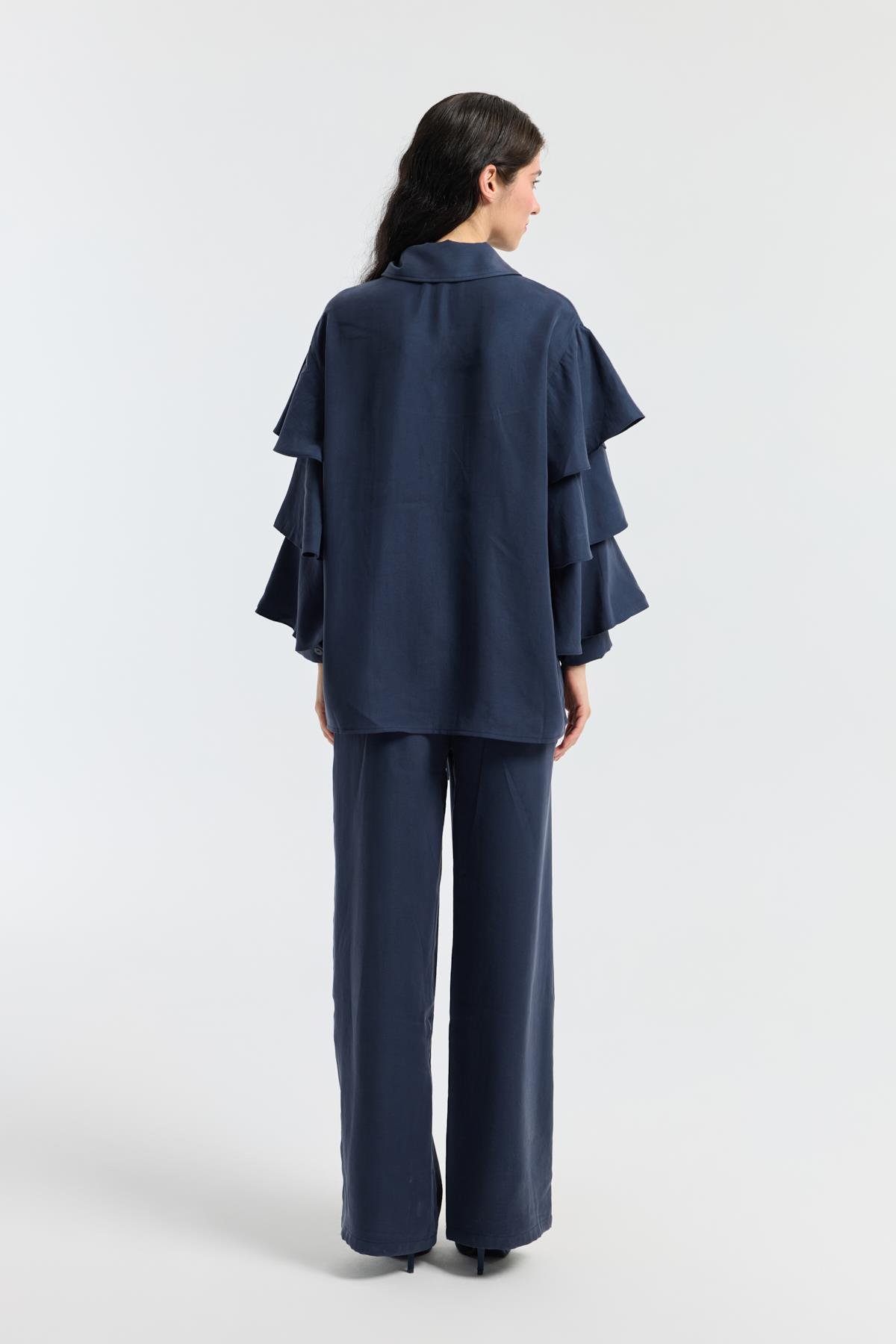 Rosalie Modal Fırfırlı Takım - Lacivert