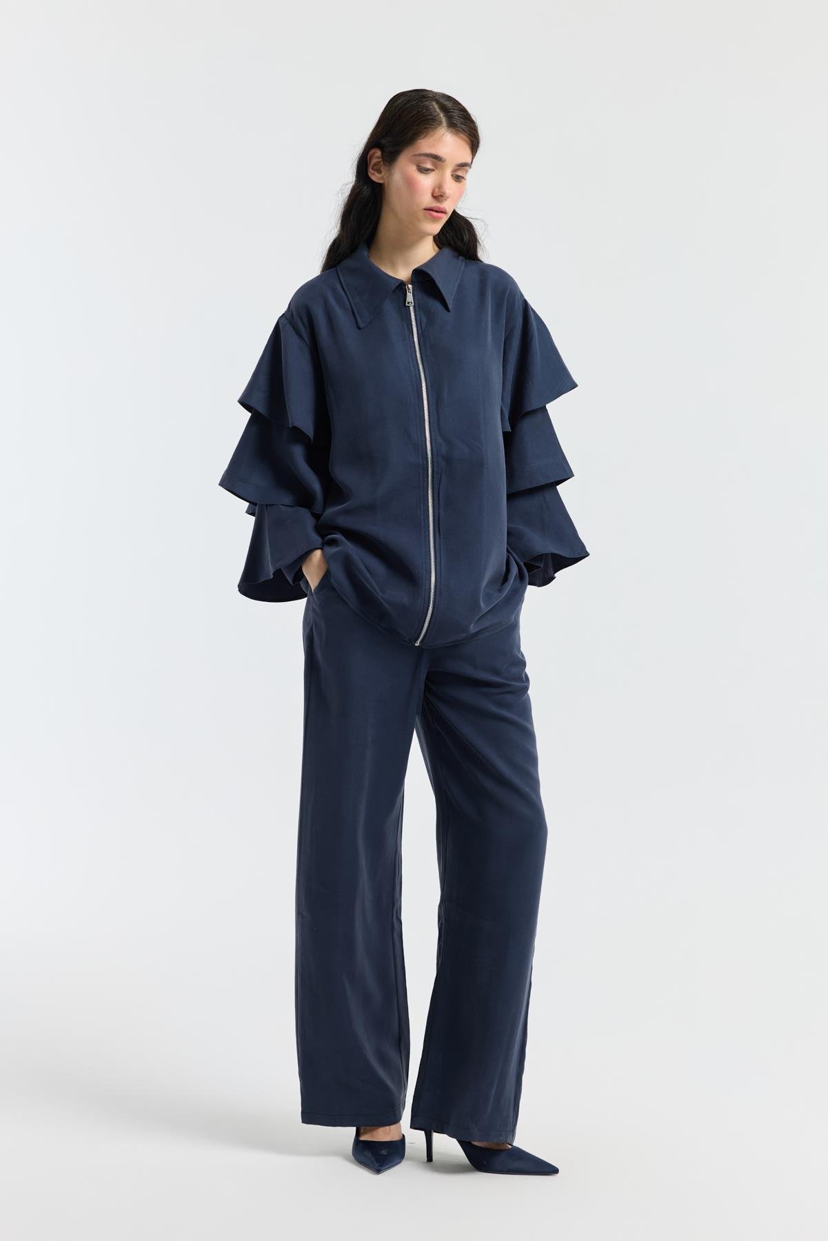 Rosalie Modal Fırfırlı Takım - Lacivert