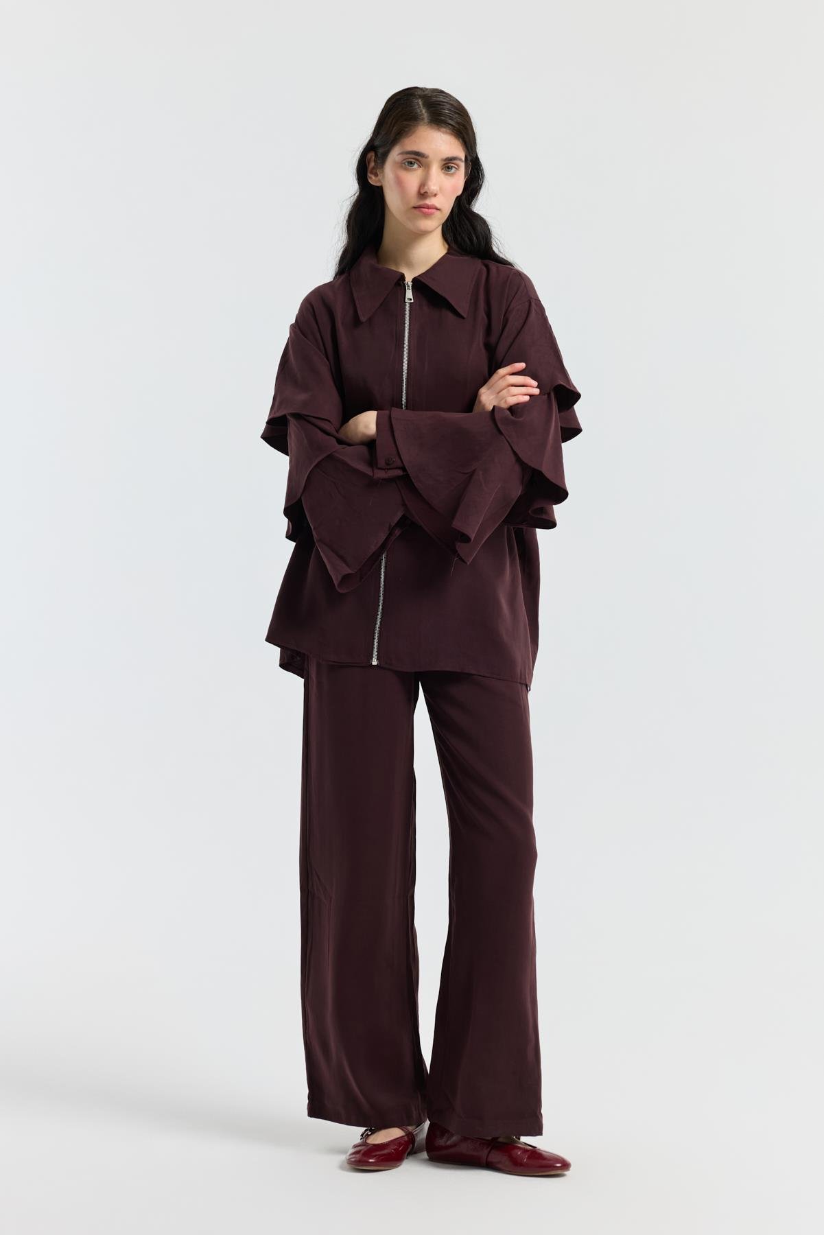 Rosalie Modal Fırfırlı Takım -Mürdüm