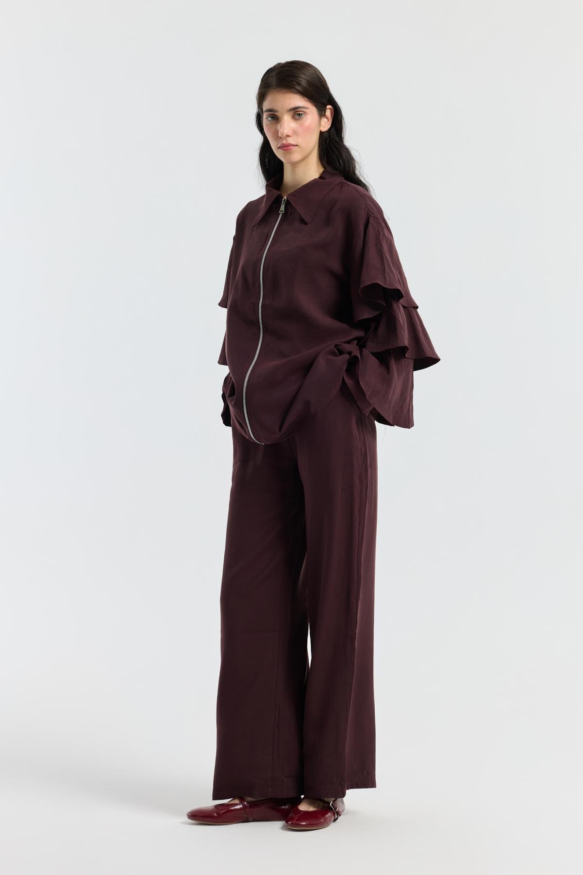 Rosalie Modal Fırfırlı Takım -Mürdüm