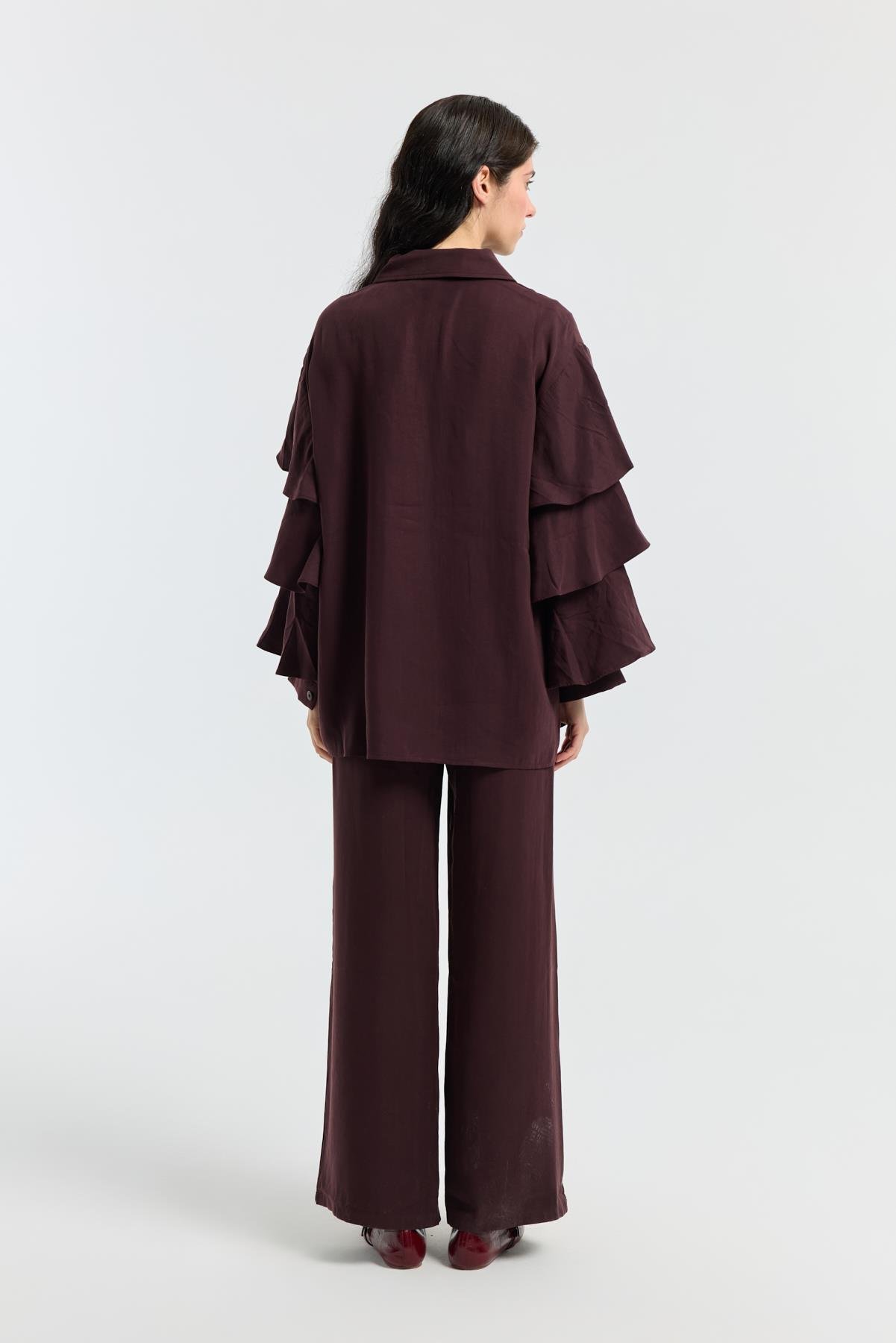 Rosalie Modal Fırfırlı Takım -Mürdüm