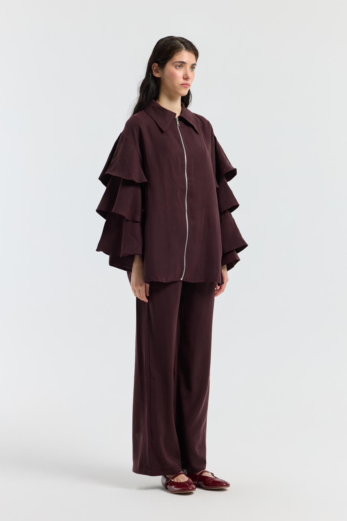 Rosalie Modal Fırfırlı Takım -Mürdüm