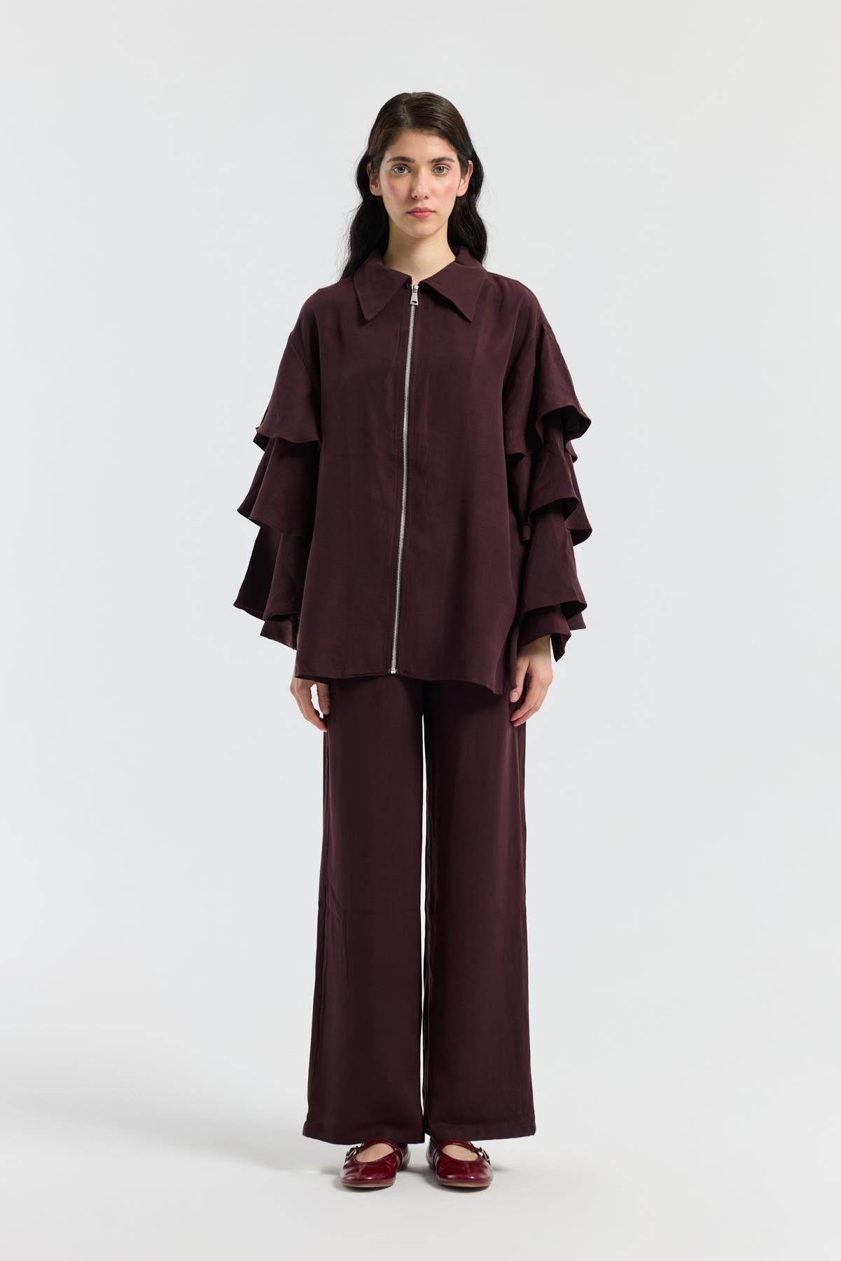 Rosalie Modal Fırfırlı Takım -Mürdüm