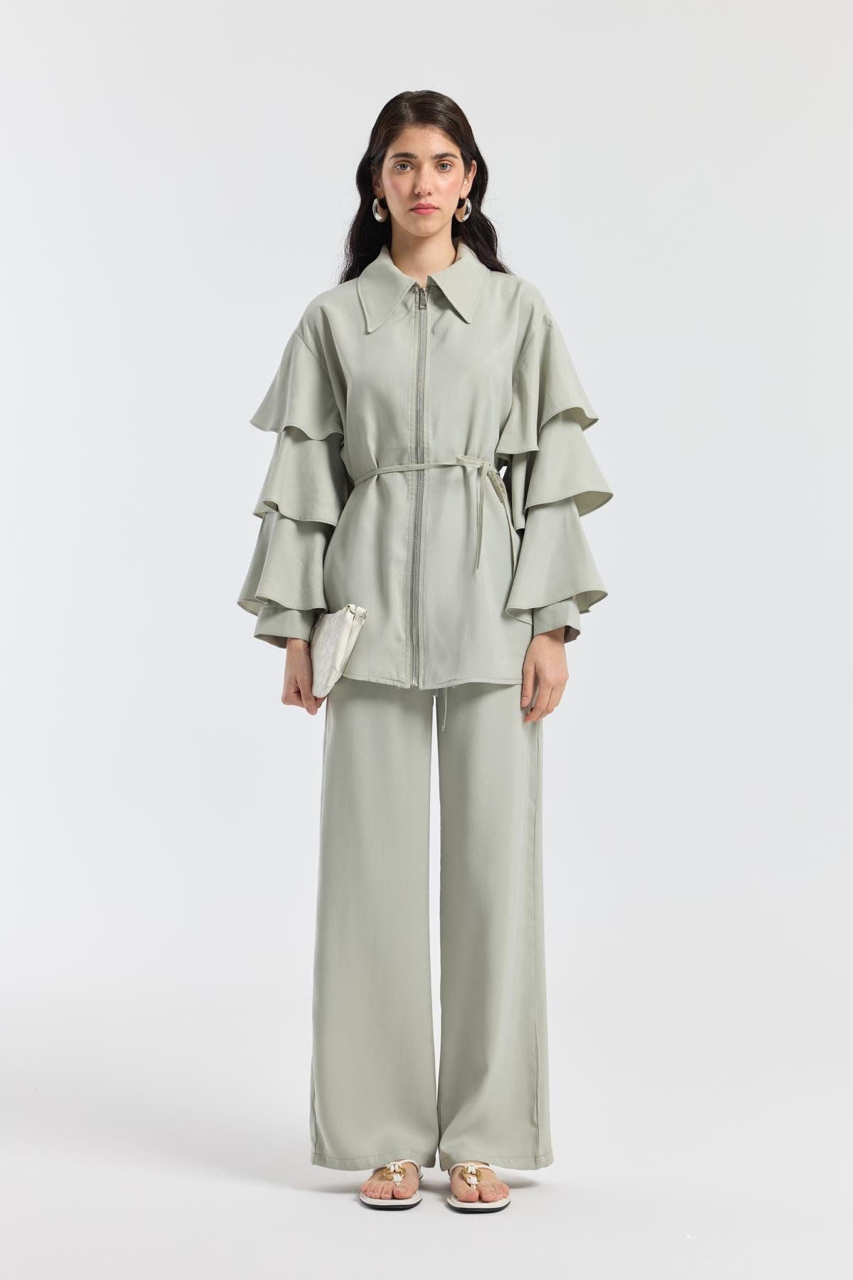 Rosalie Modal Fırfırlı Takım - Taş