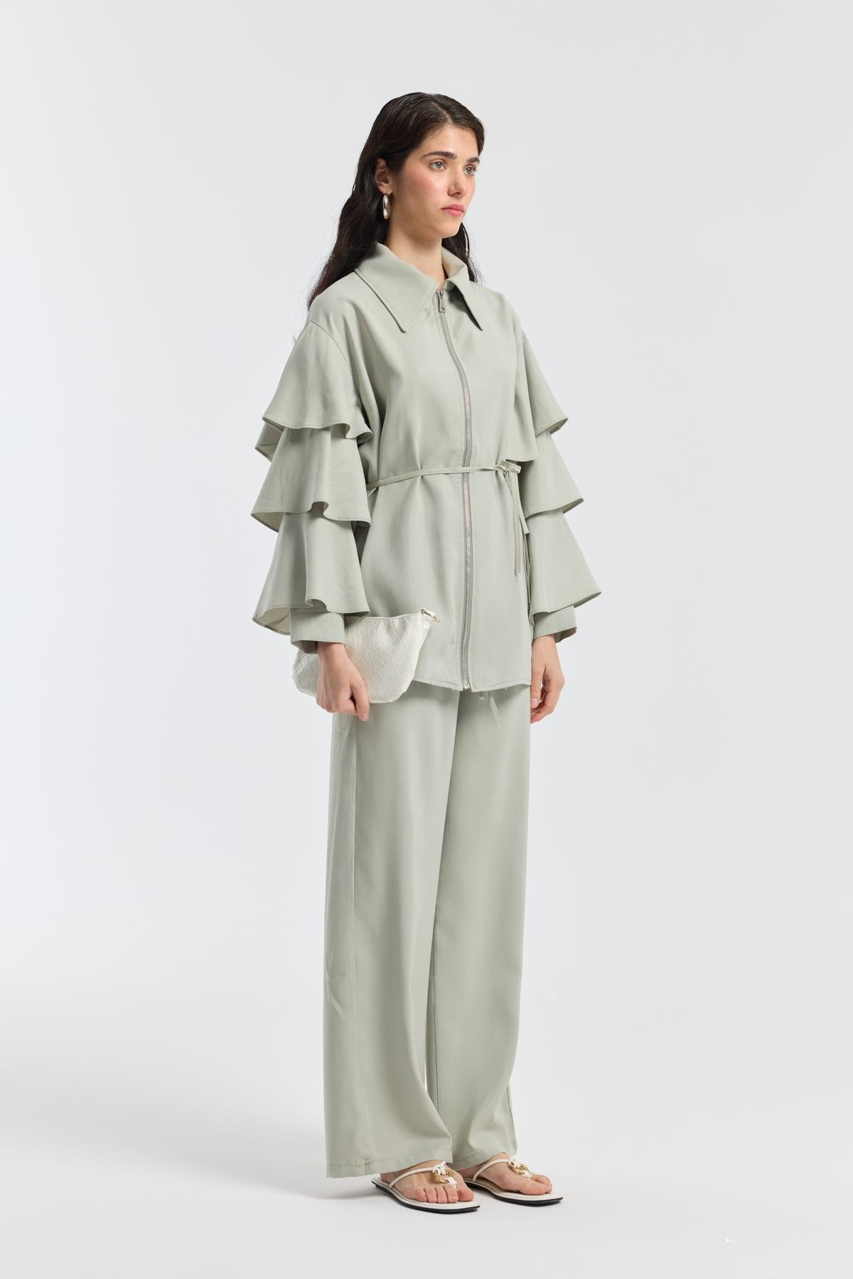 Rosalie Modal Fırfırlı Takım - Taş