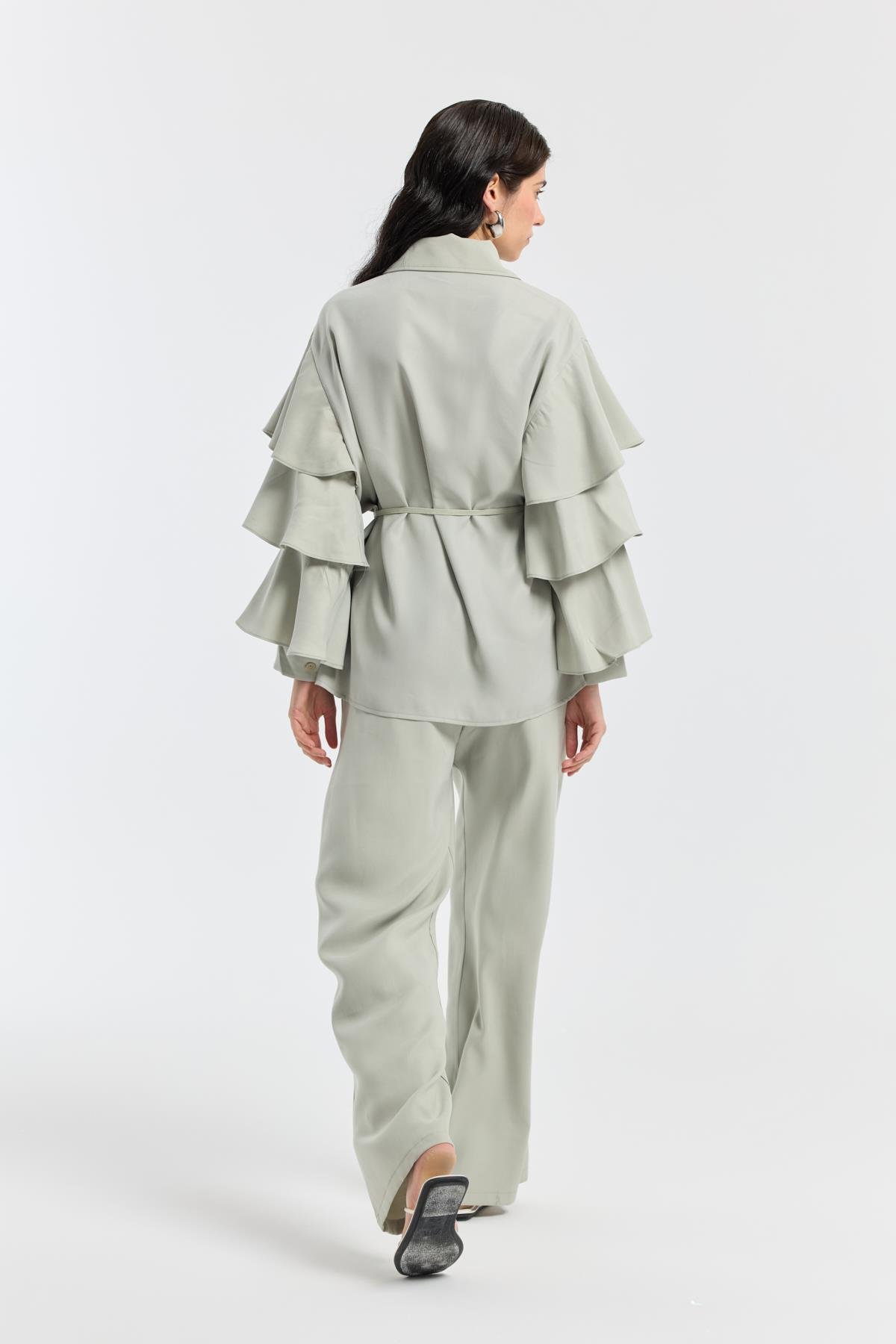 Rosalie Modal Fırfırlı Takım - Taş