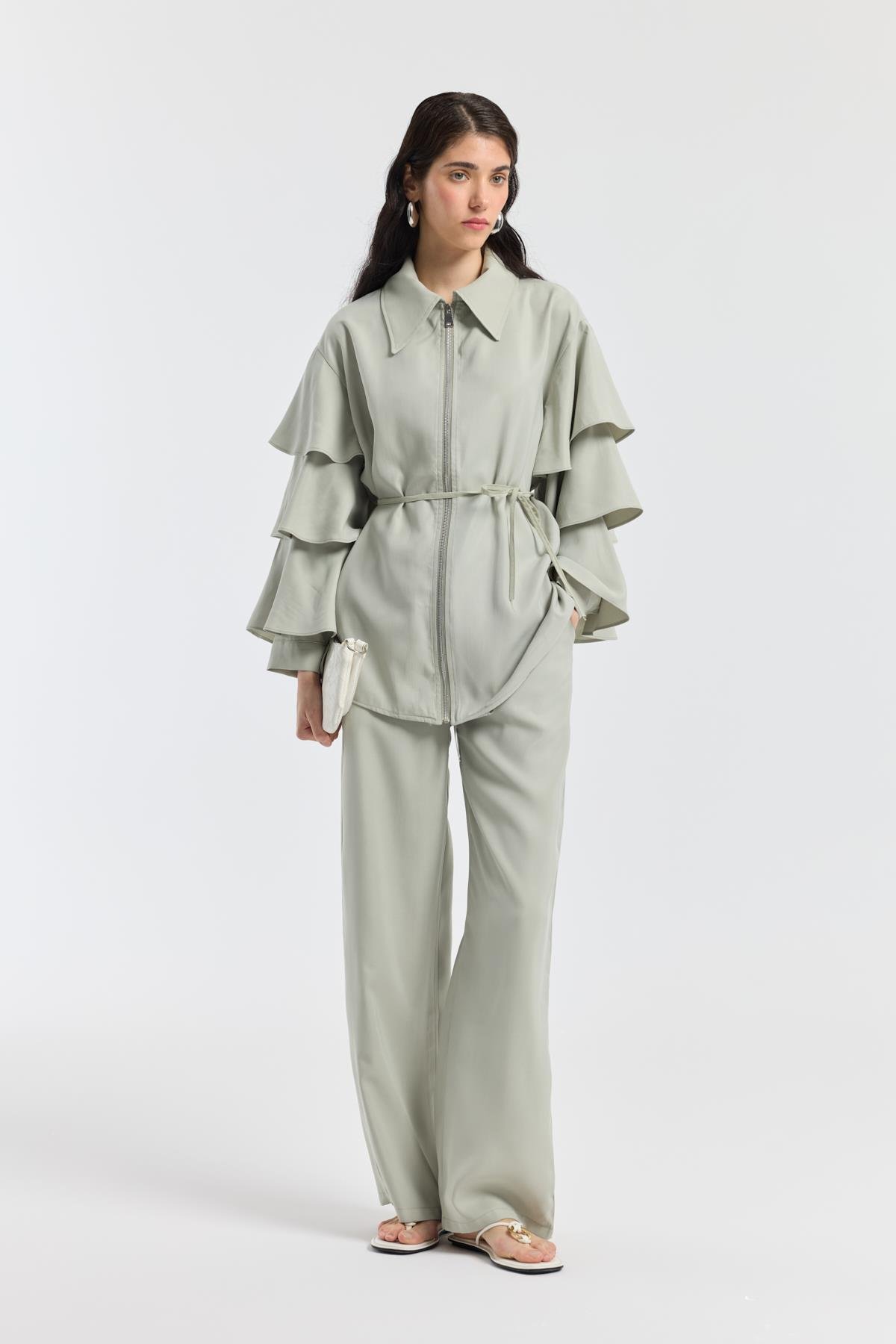 Rosalie Modal Fırfırlı Takım - Taş