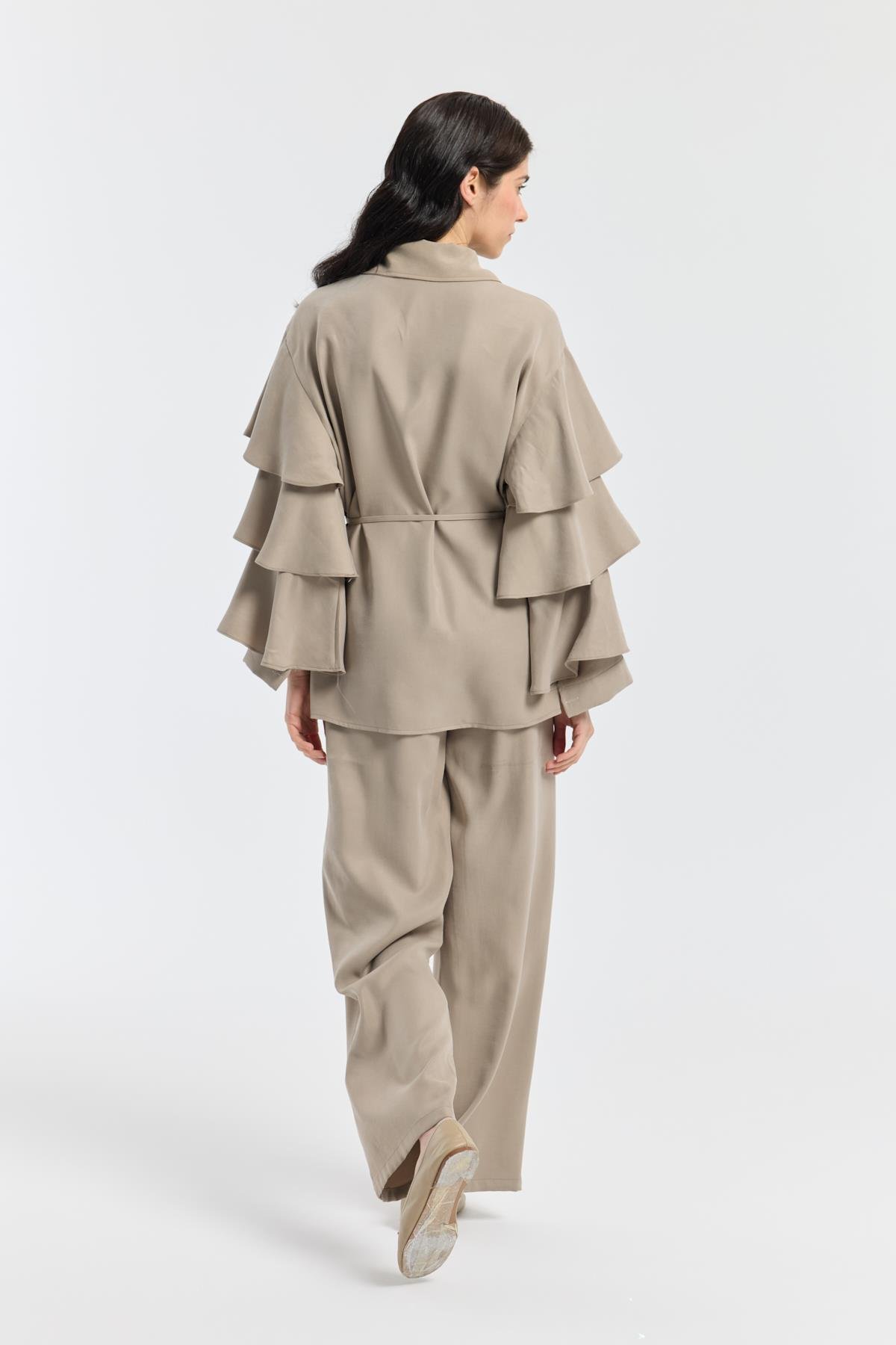 Rosalie Modal Fırfırlı Takım - Vizon