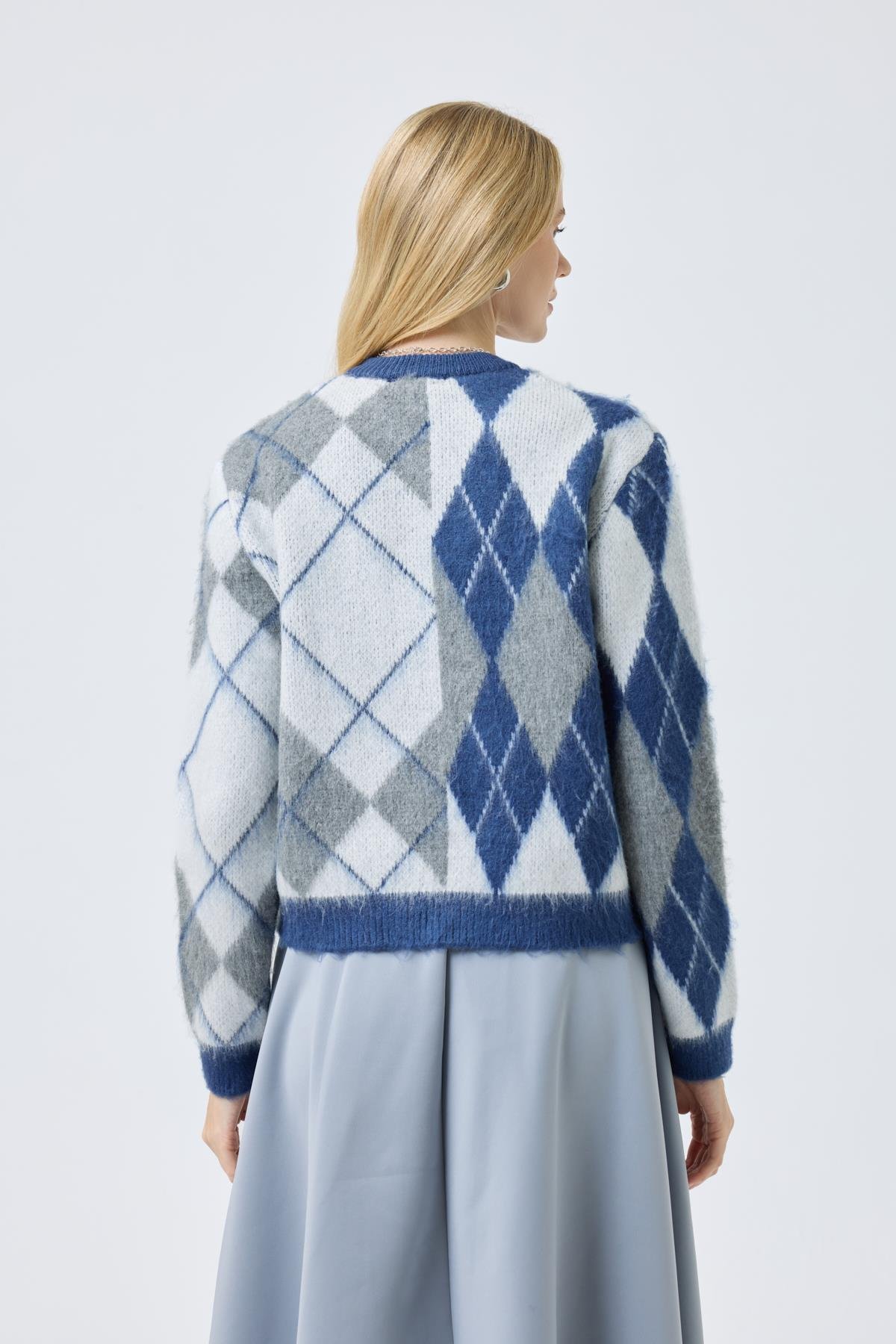 Rosalind Baklava Desenli Hırka - Mavi