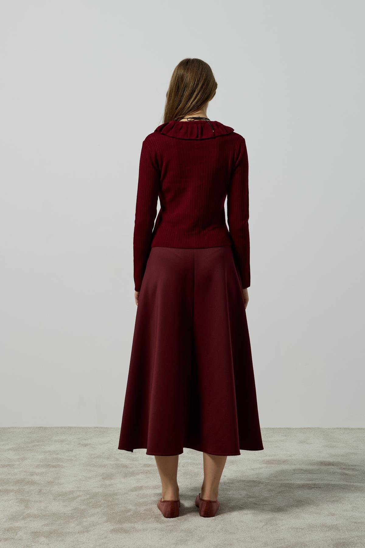 Rose Bebe Yaka Fitilli Örme Hırka - Bordo