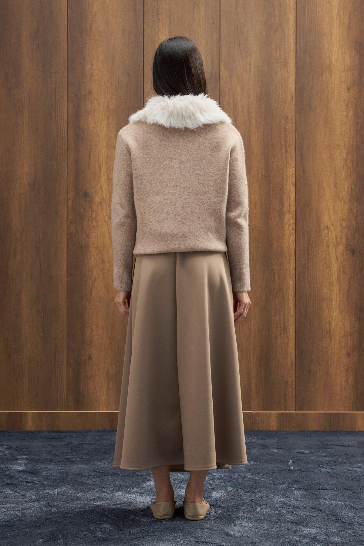 Rosewood Kürk Yaka Hırka - Vizon 