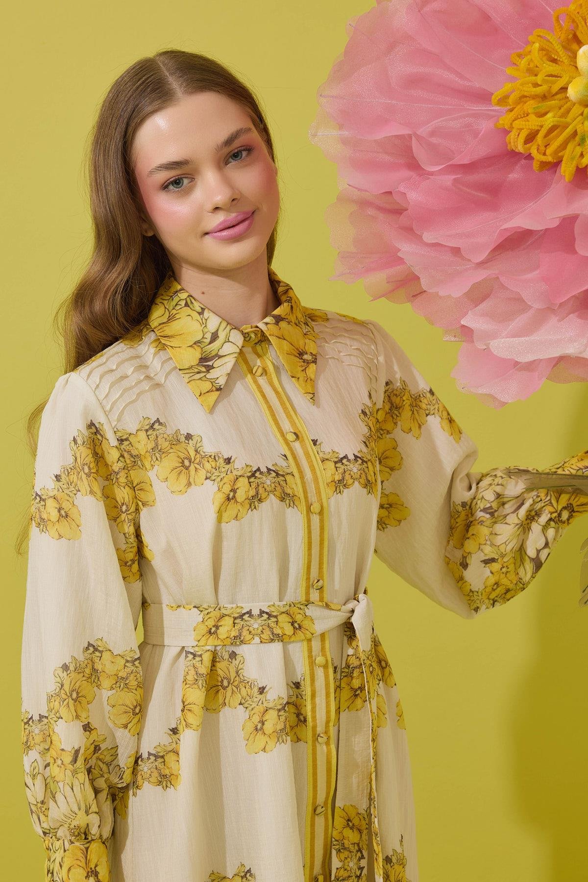 Royal Vual Baskılı Nervürlü Elbise 