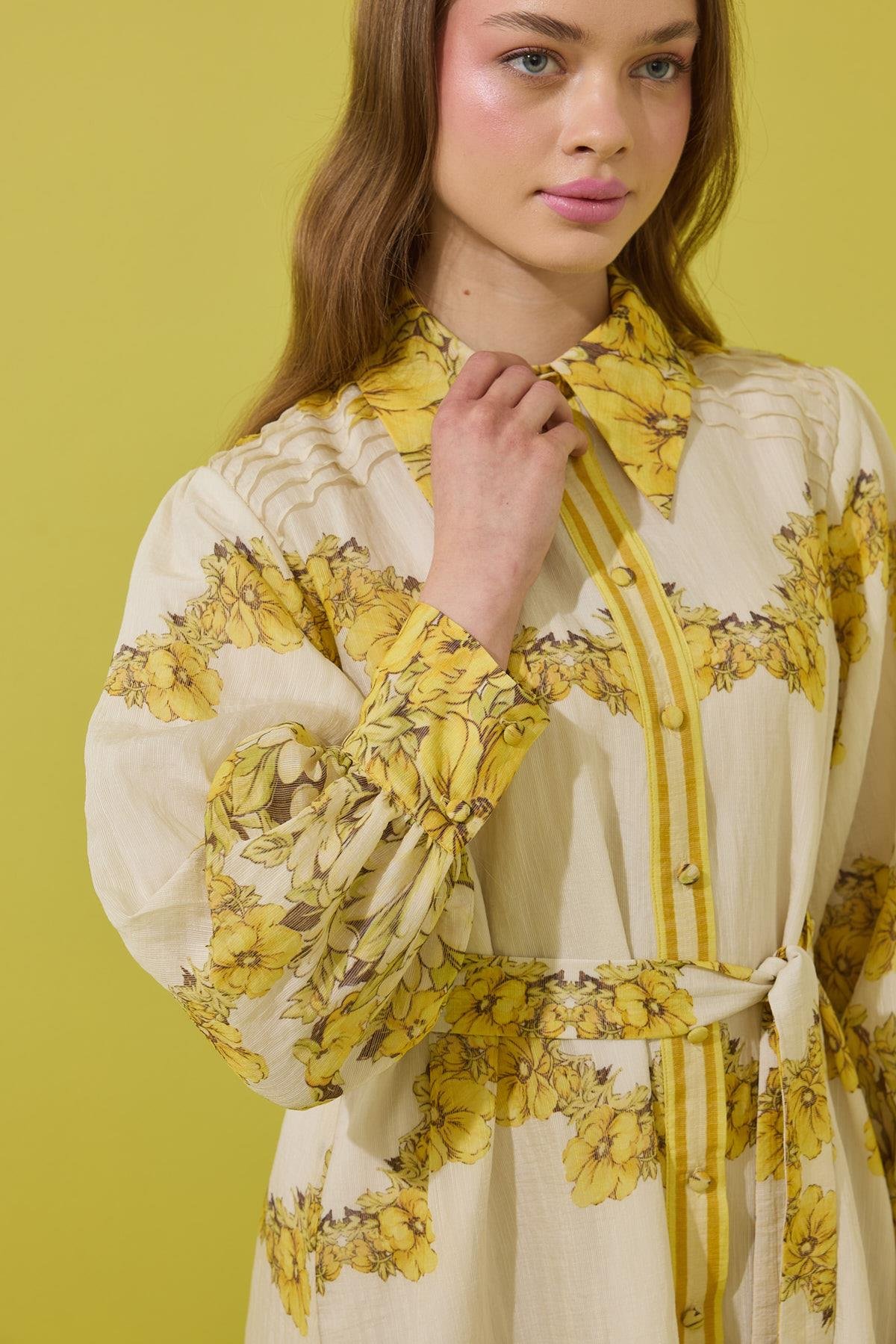 Royal Vual Baskılı Nervürlü Elbise 