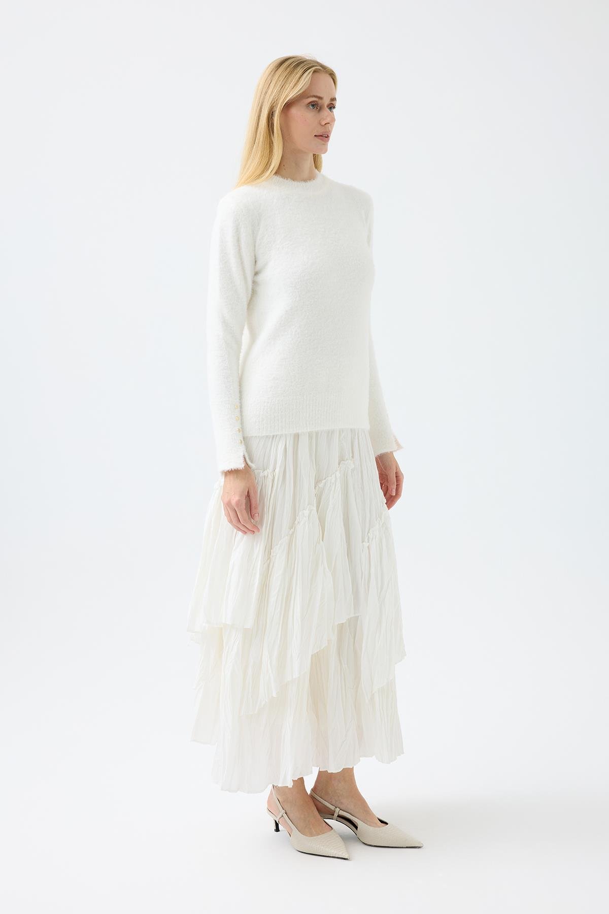 Sabrina Angora Zımbalı Kazak - Beyaz