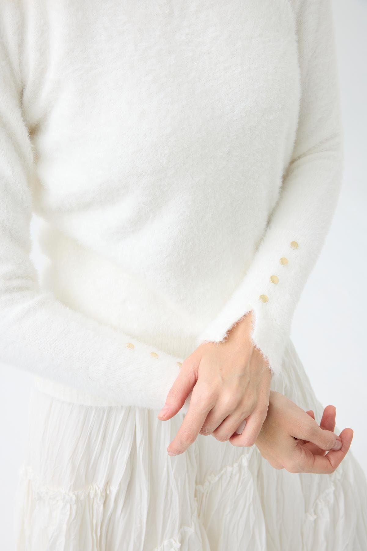 Sabrina Angora Zımbalı Kazak - Beyaz