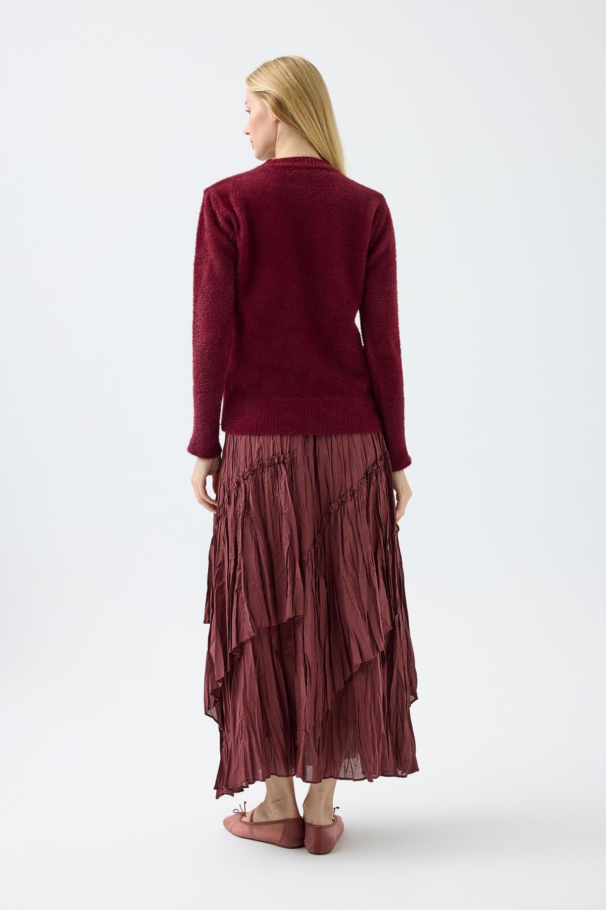 Sabrina Angora Zımbalı Kazak - Bordo 