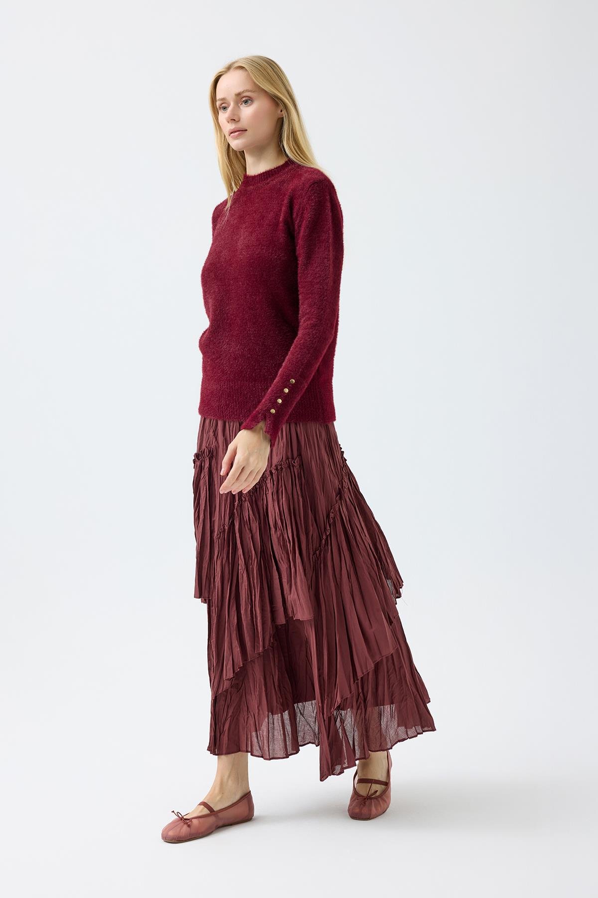 Sabrina Angora Zımbalı Kazak - Bordo 