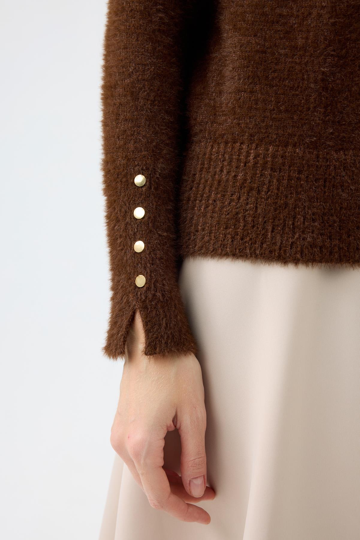 Sabrina Angora Zımbalı Kazak - Kahverengi 