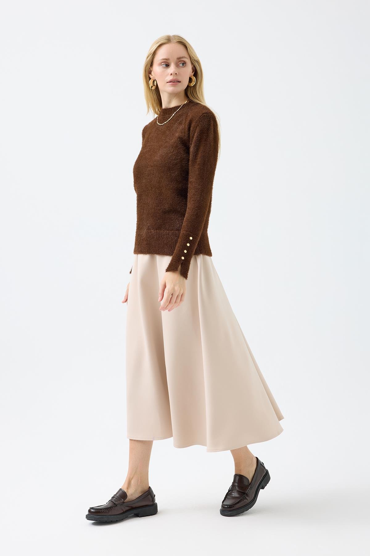 Sabrina Angora Zımbalı Kazak - Kahverengi 