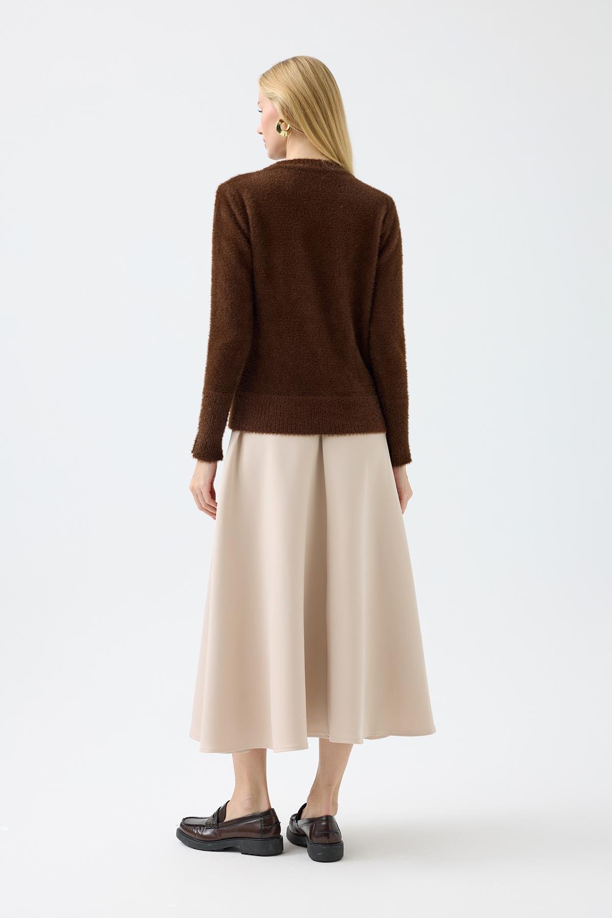 Sabrina Angora Zımbalı Kazak - Kahverengi 