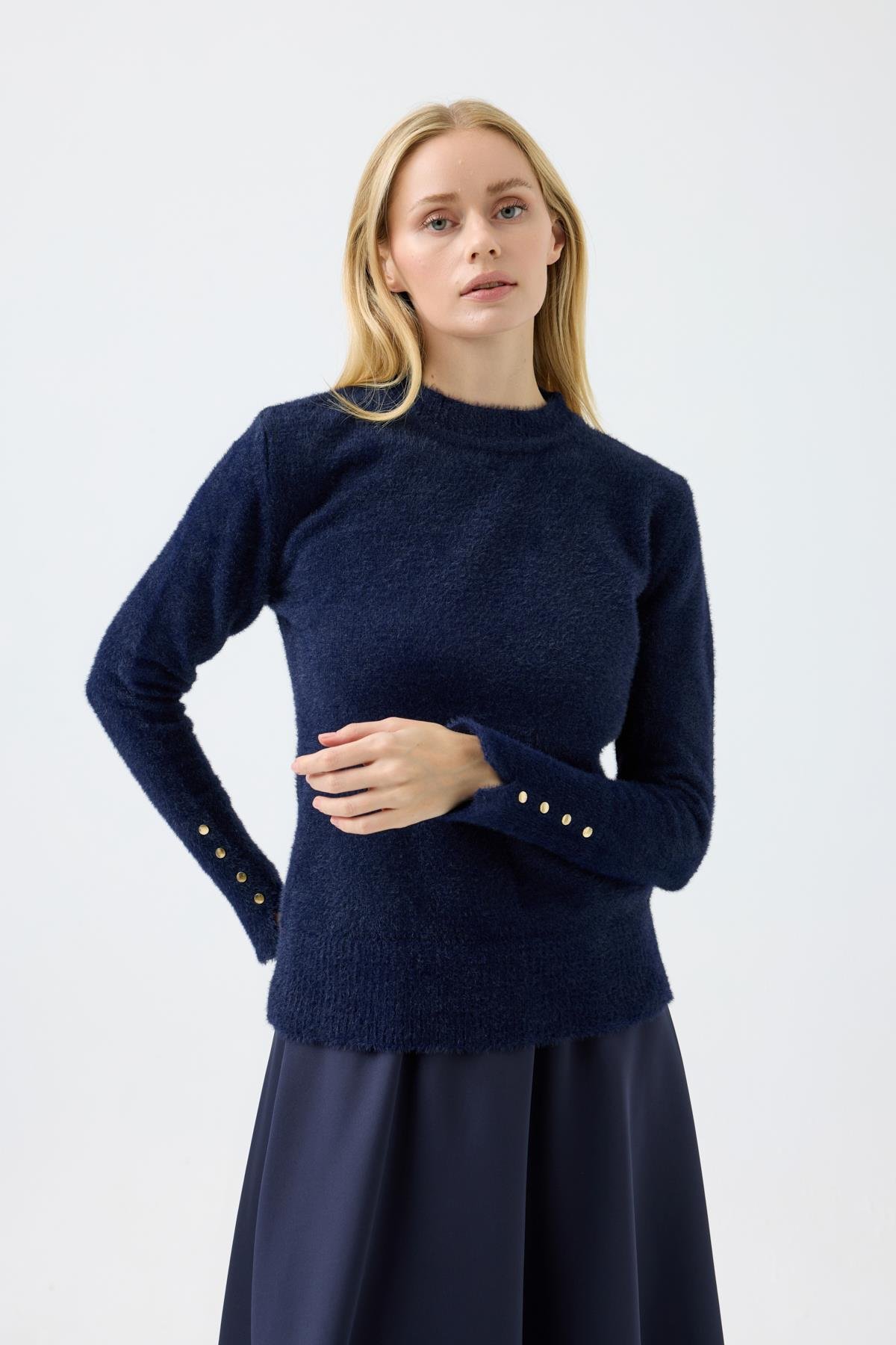 Sabrina Angora Zımbalı Kazak - Lacivert