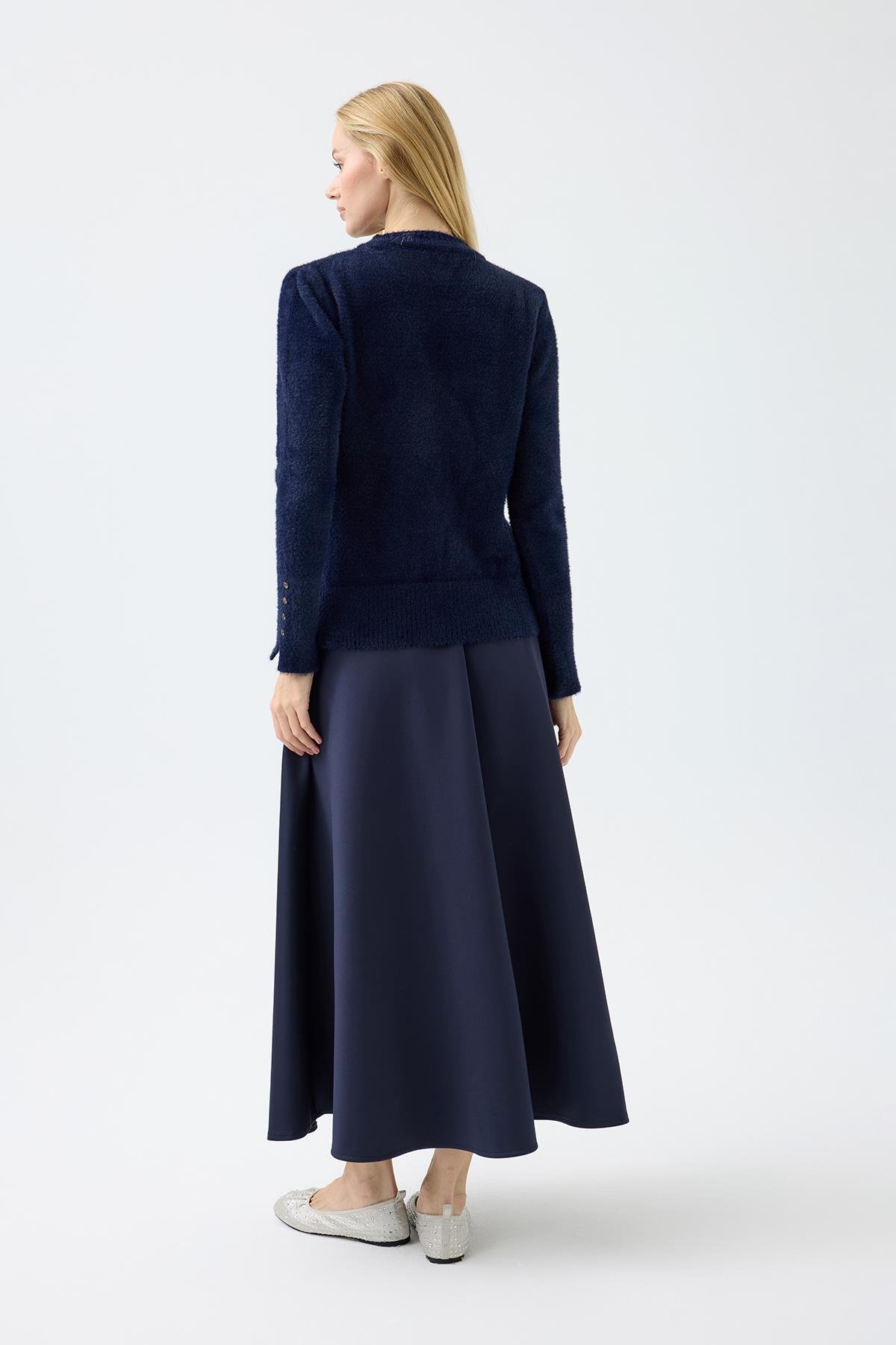 Sabrina Angora Zımbalı Kazak - Lacivert