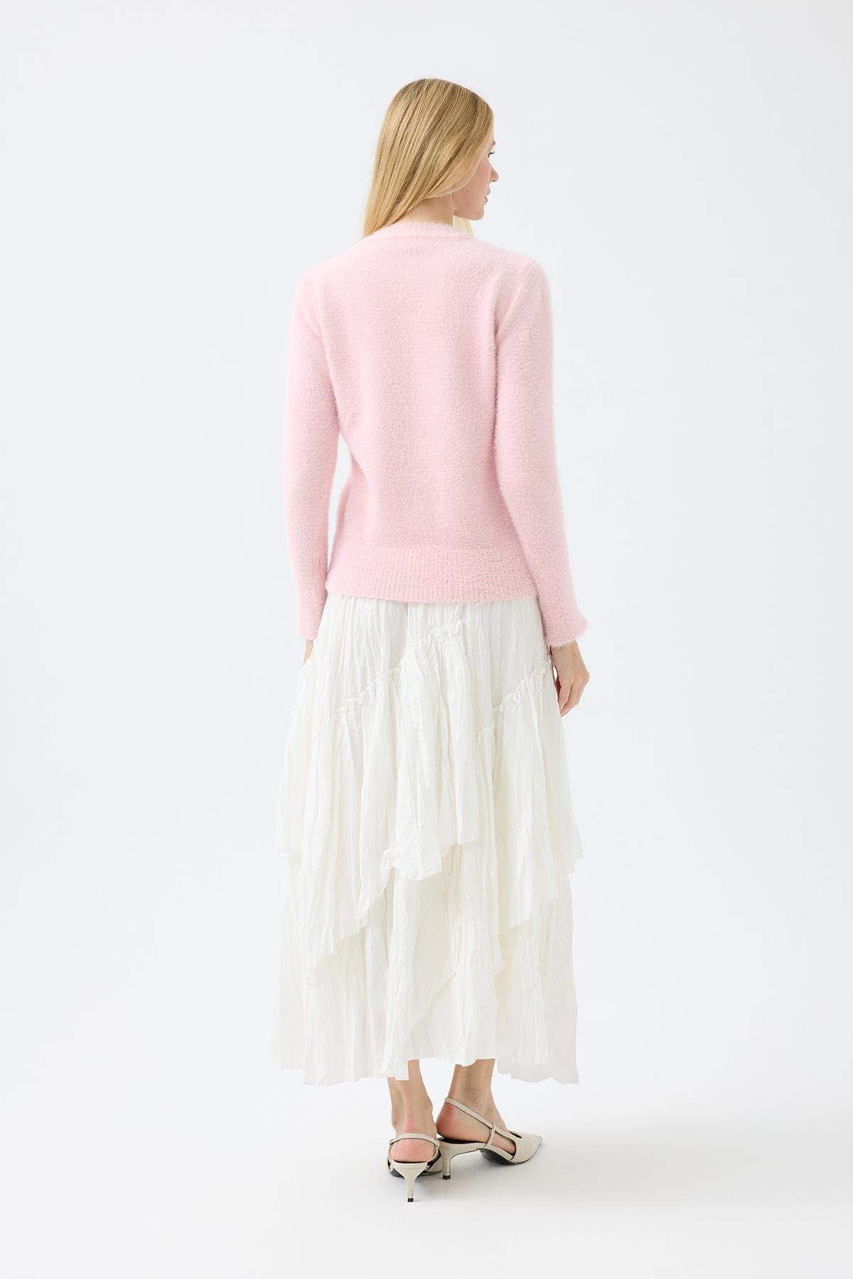 Sabrina Angora Zımbalı Kazak - Pembe