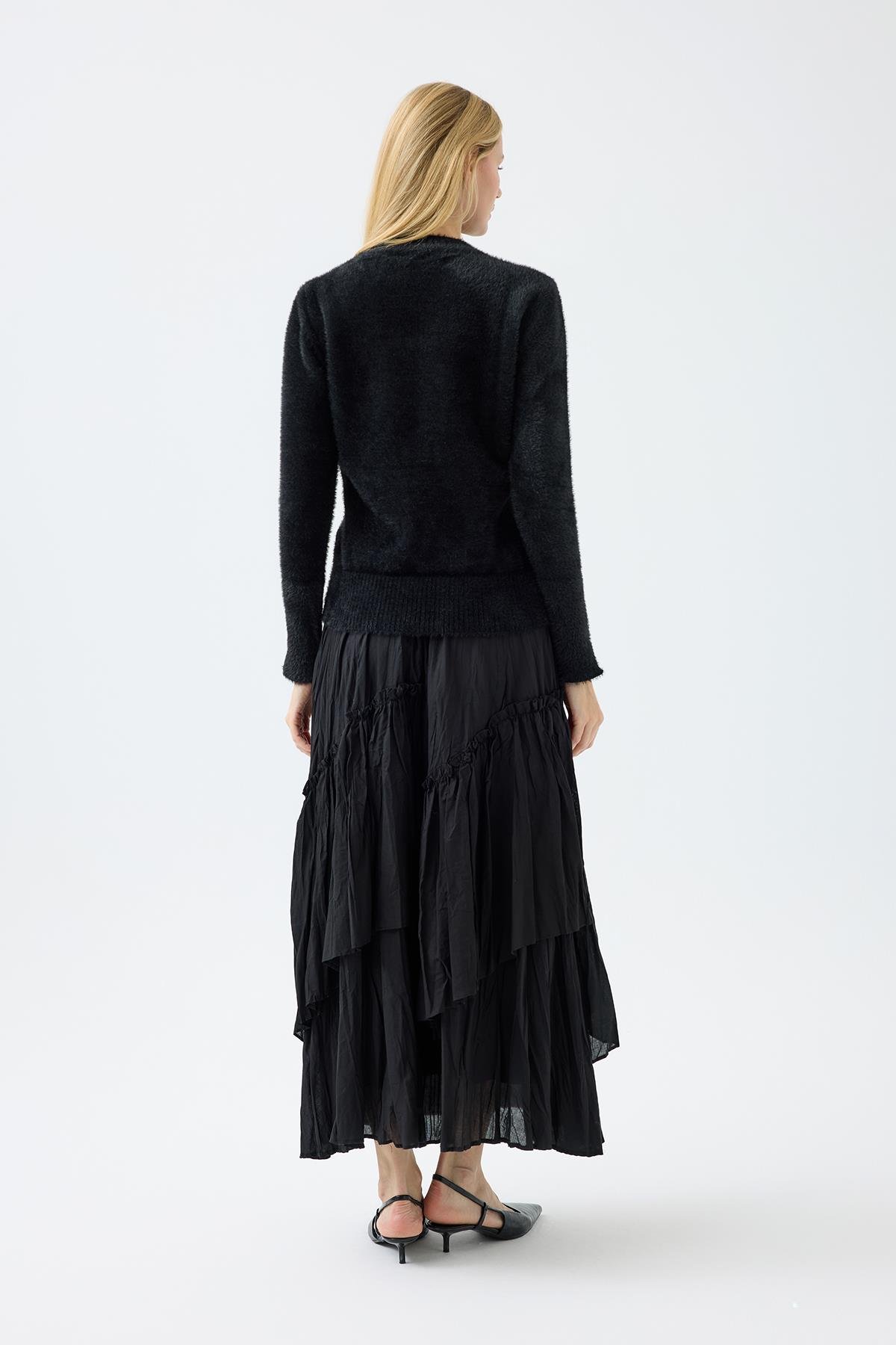 Sabrina Angora Zımbalı Kazak - Siyah