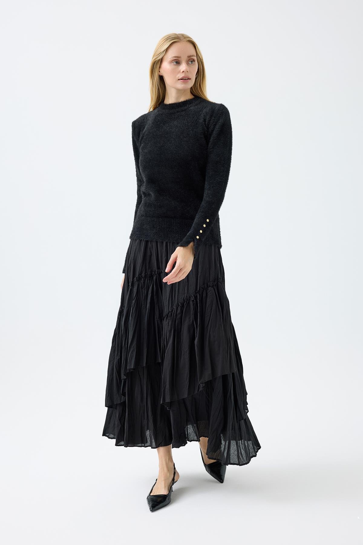 Sabrina Angora Zımbalı Kazak - Siyah